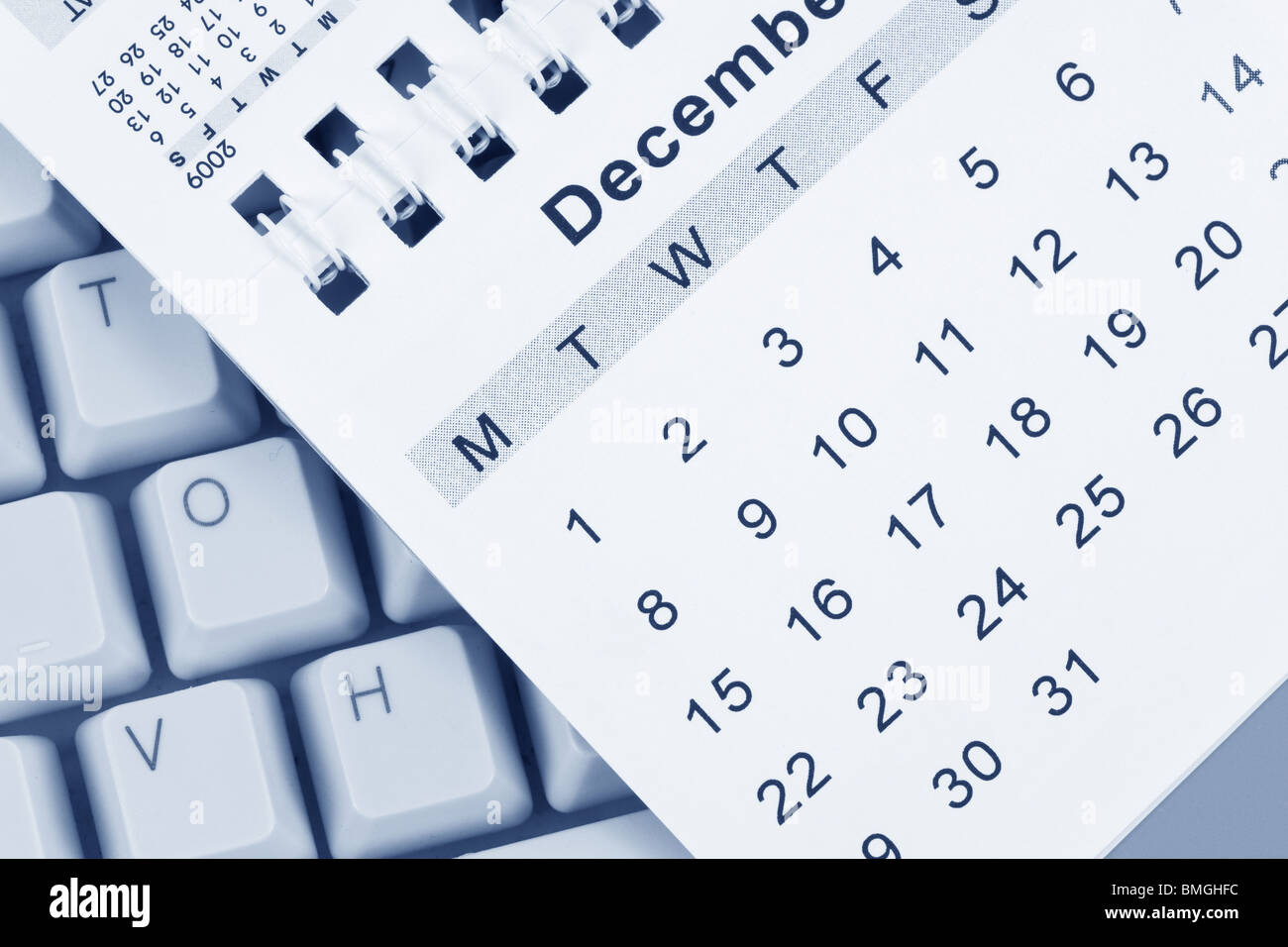 Kalender und Tastatur, Dezember Stockfoto