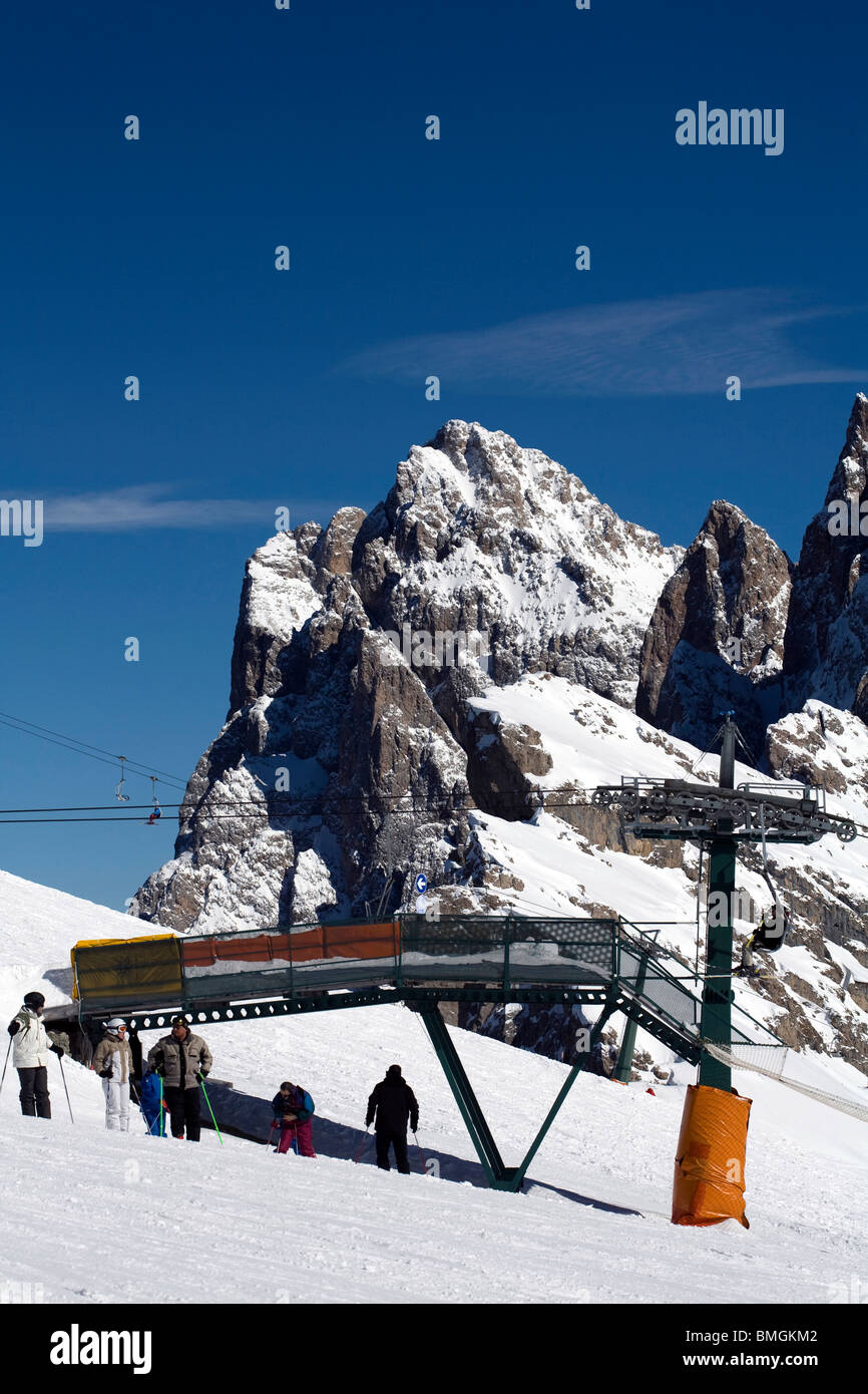 Sessellift der Geisler Geislerspitzen Seceda Col Raiser Selva Val Gardena Dolomiten Italien Stockfoto