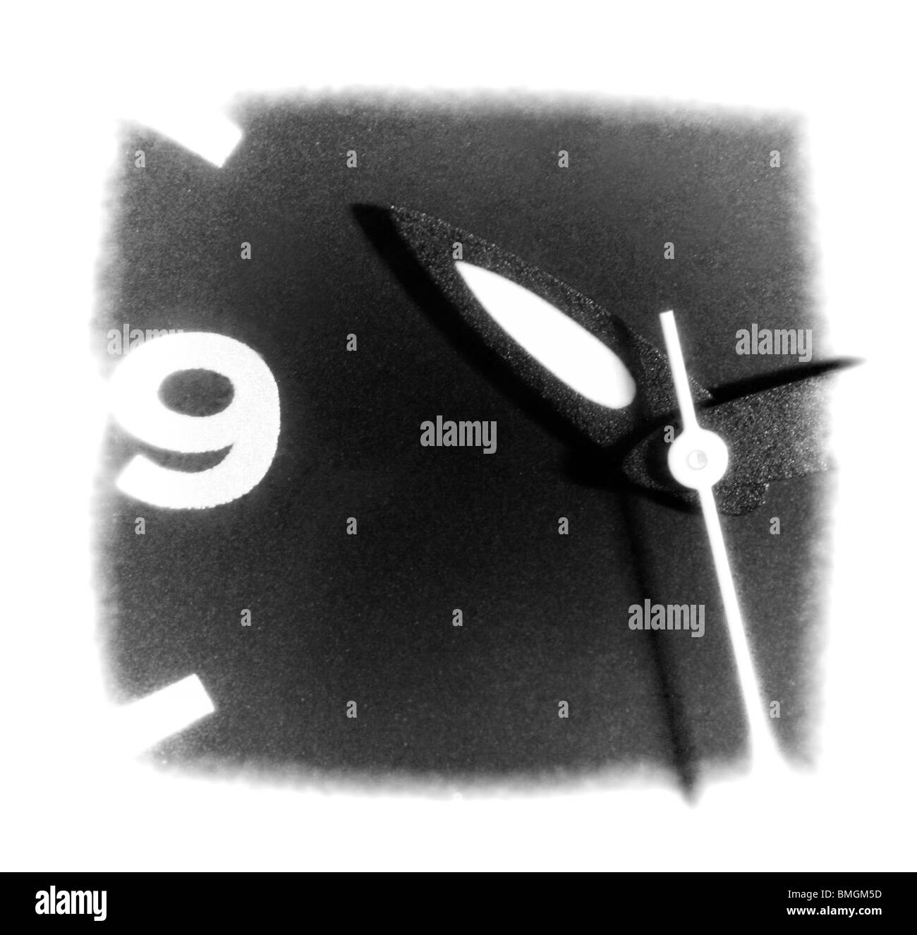 Black And White Uhr. Zeit laufenden Konzept. Stockfoto
