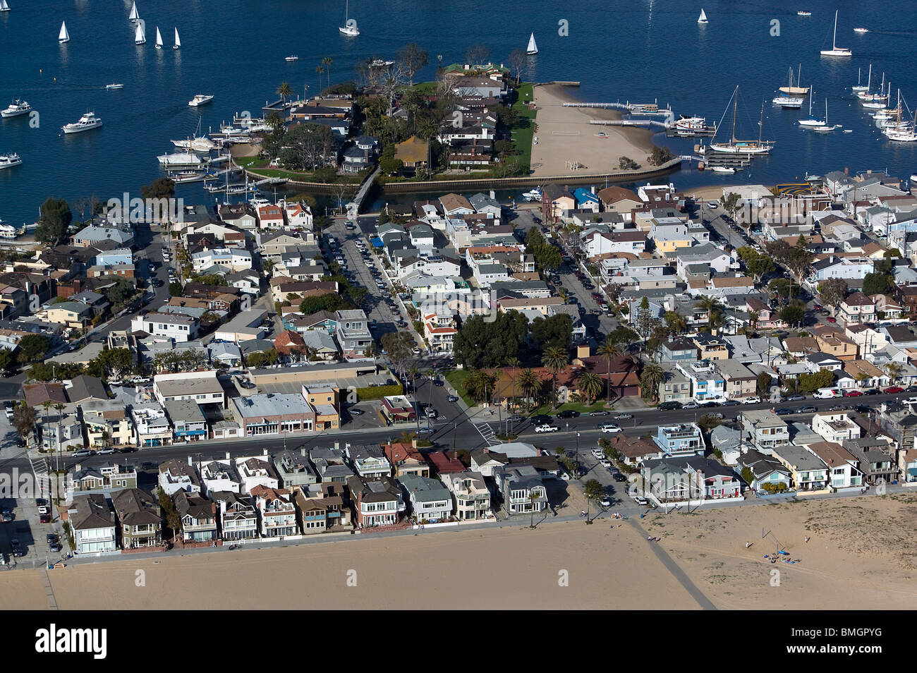 Luftaufnahme über Newport Beach Orange County in Kalifornien Stockfoto