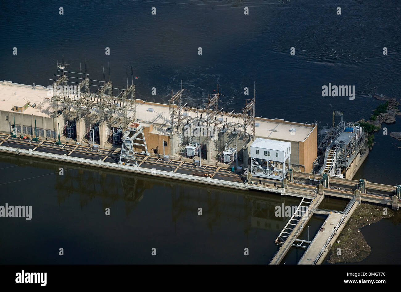Luftaufnahme über Safe Harbor Dam hydroelektrische Station Susquehanna Fluß Lancaster York Pennsylvania Stockfoto