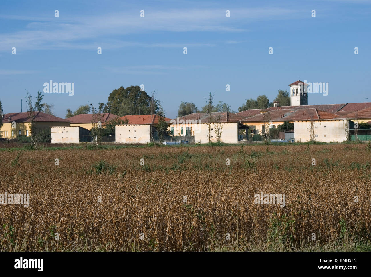 Dorf in der Landschaft, Le Grange, Vercelli Provinz, Piemont, Italien Stockfoto