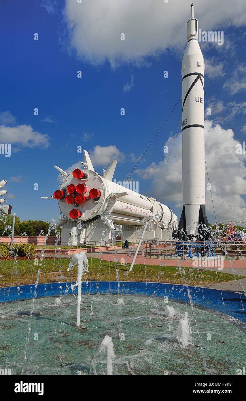 Rocket Garden in The Kennedy Space Center, Cape Canaveral, Florida, USA, hat vor kurzem saniert. Stockfoto