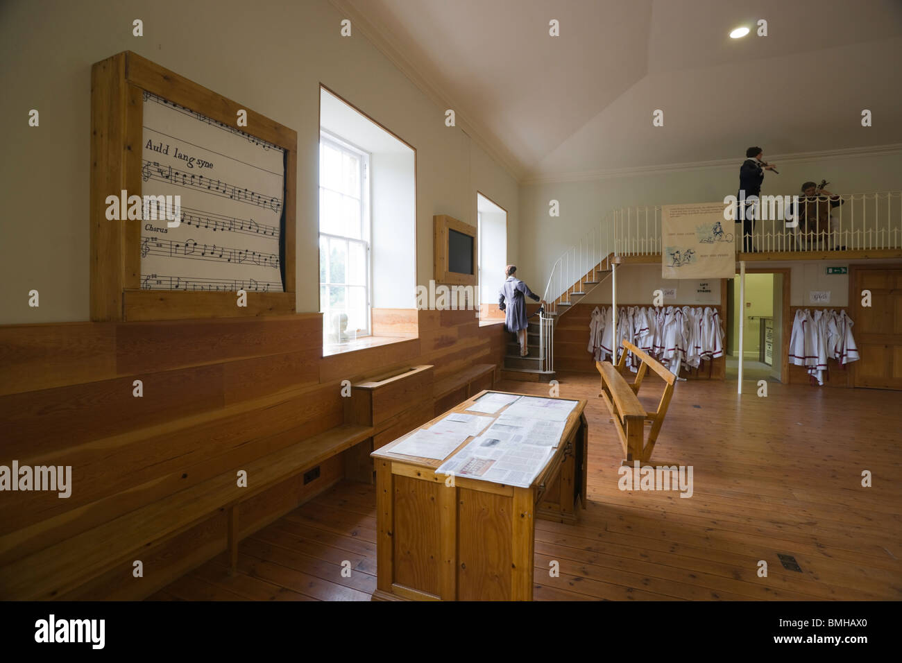 New Lanark - Robert Owen utopische Industriedorf in Schottland. Das Schulzimmer. Stockfoto