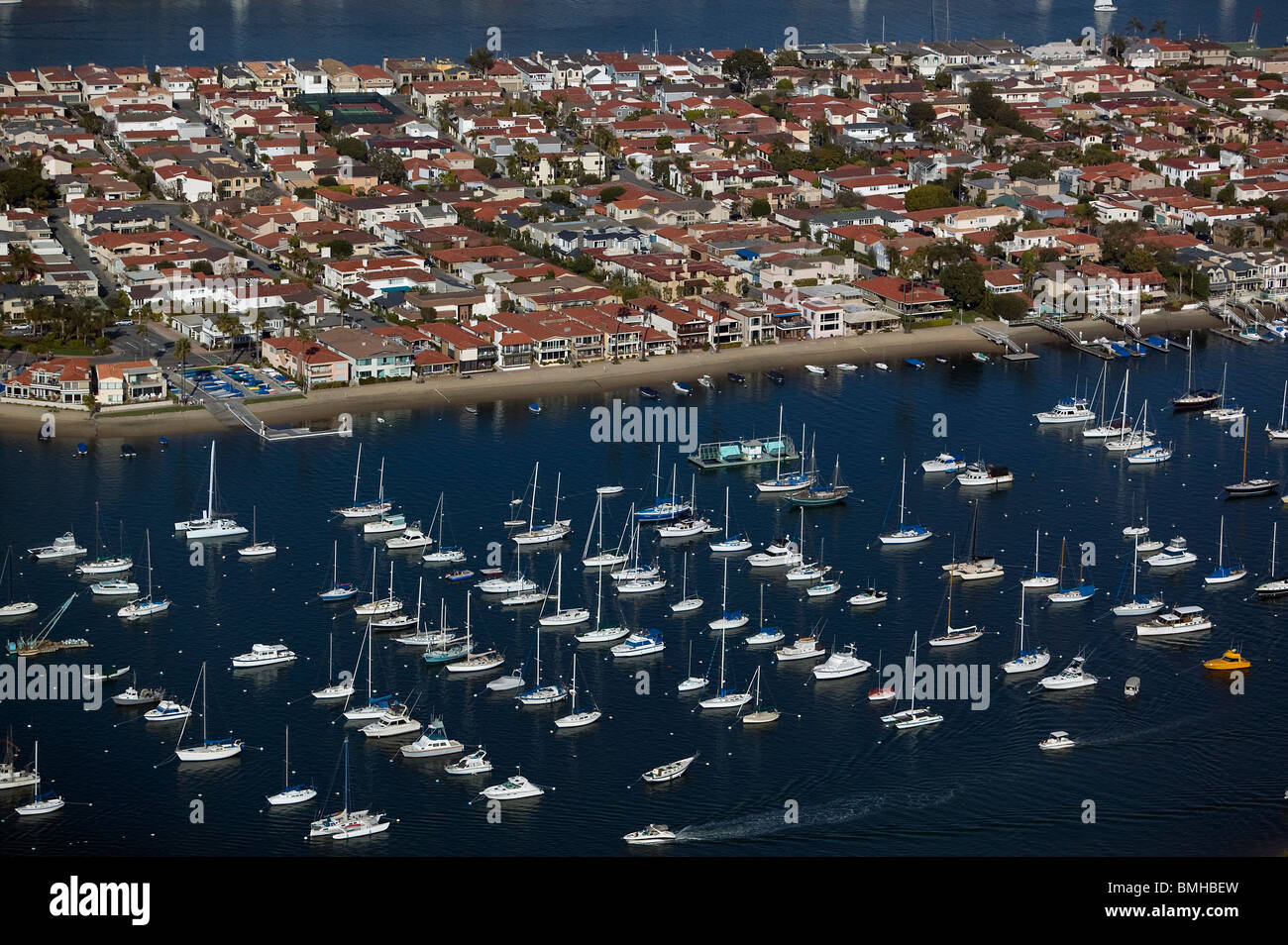 Luftaufnahme über Balboa Island Newport Beach Orange County in Kalifornien Stockfoto