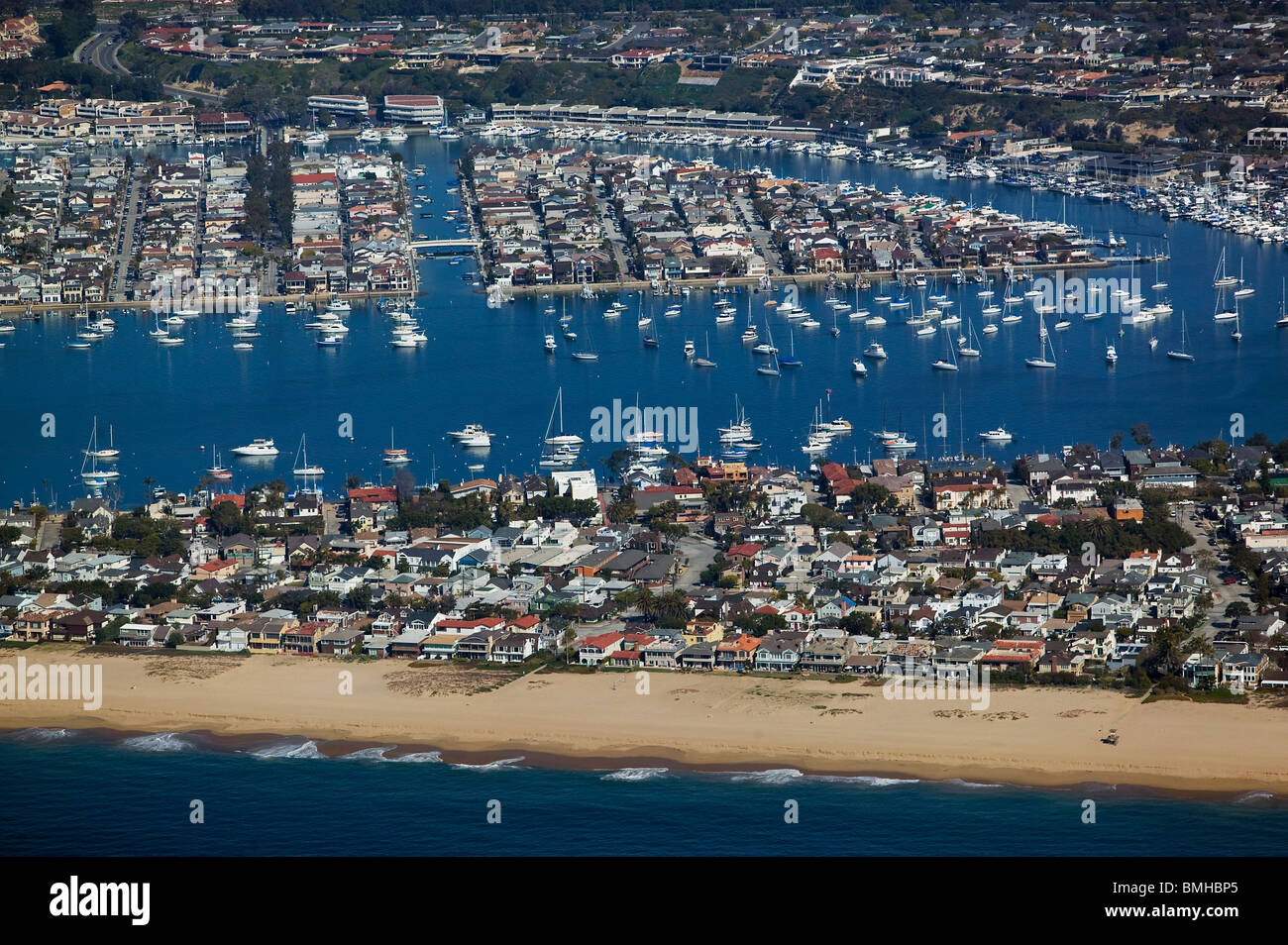 Luftaufnahme über Newport Beach Orange County in Kalifornien Stockfoto