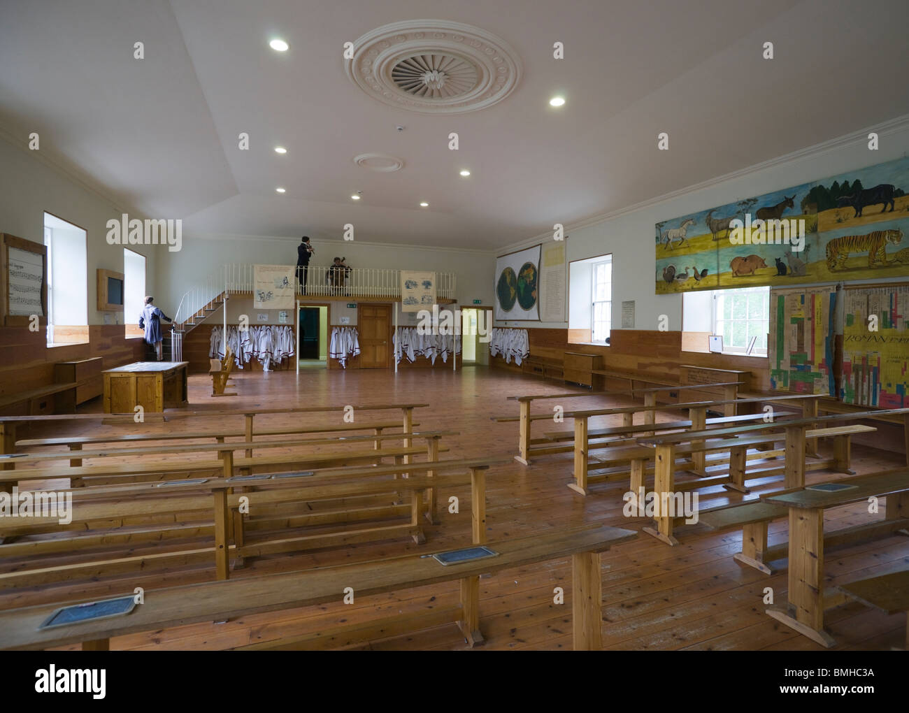 New Lanark - Robert Owen utopische Industriedorf in Schottland. Das Schulzimmer. Stockfoto