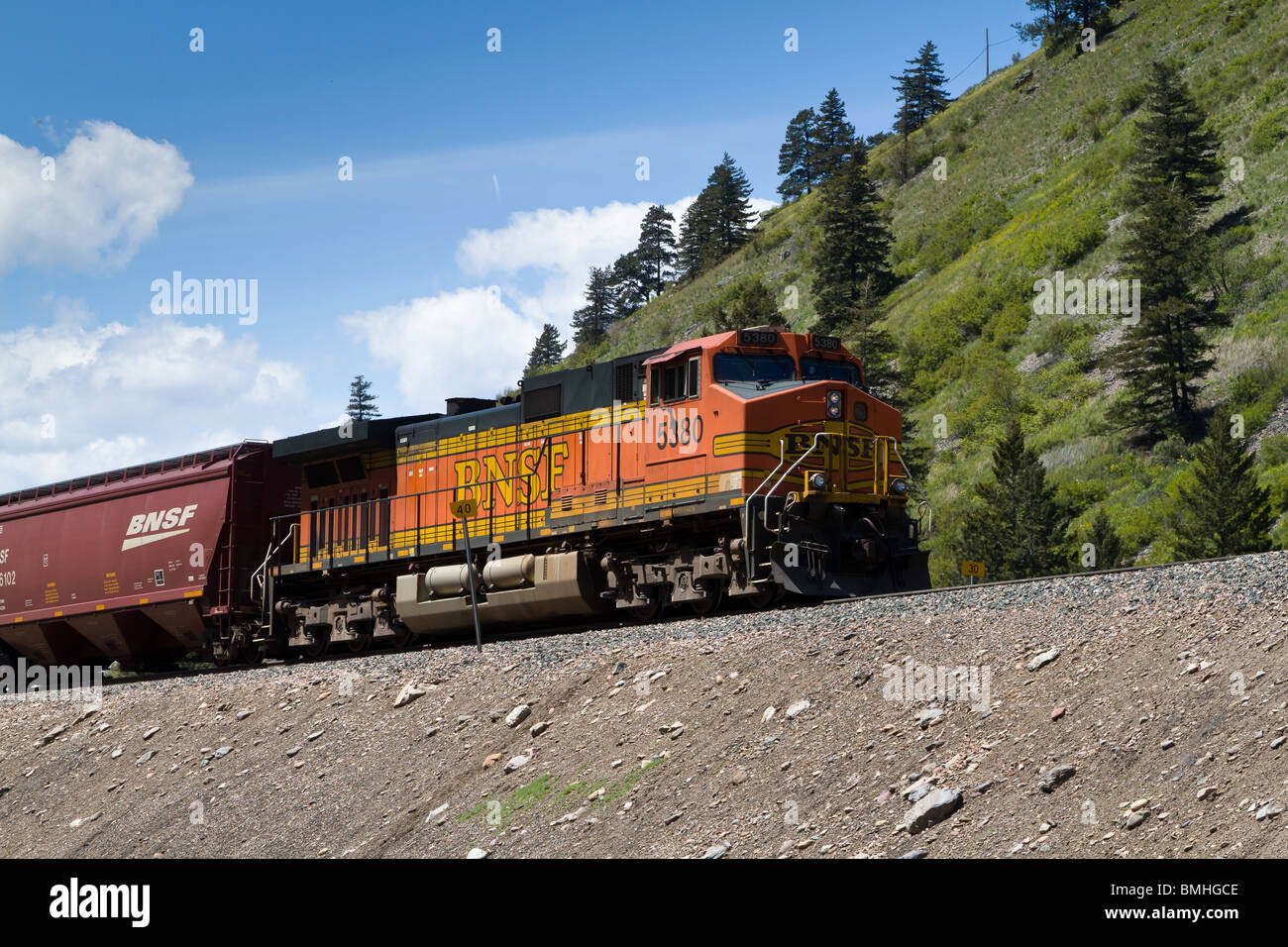 Burlington Northern Diesellok, Missoula, Montana Stockfoto