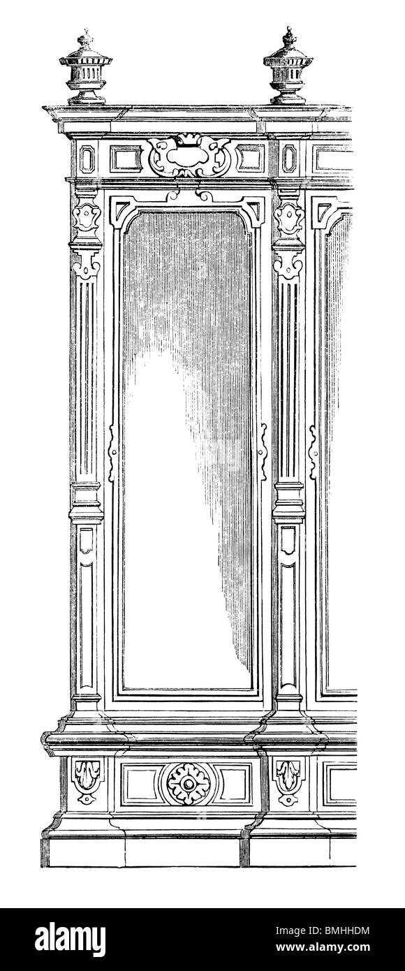 Schwarz / weiß-Gravur schneiden Sie isoliert auf weiss. Abbildung eines Kunst-Elements auf der großen Londoner Ausstellung 1851 ausgestellt. Stockfoto