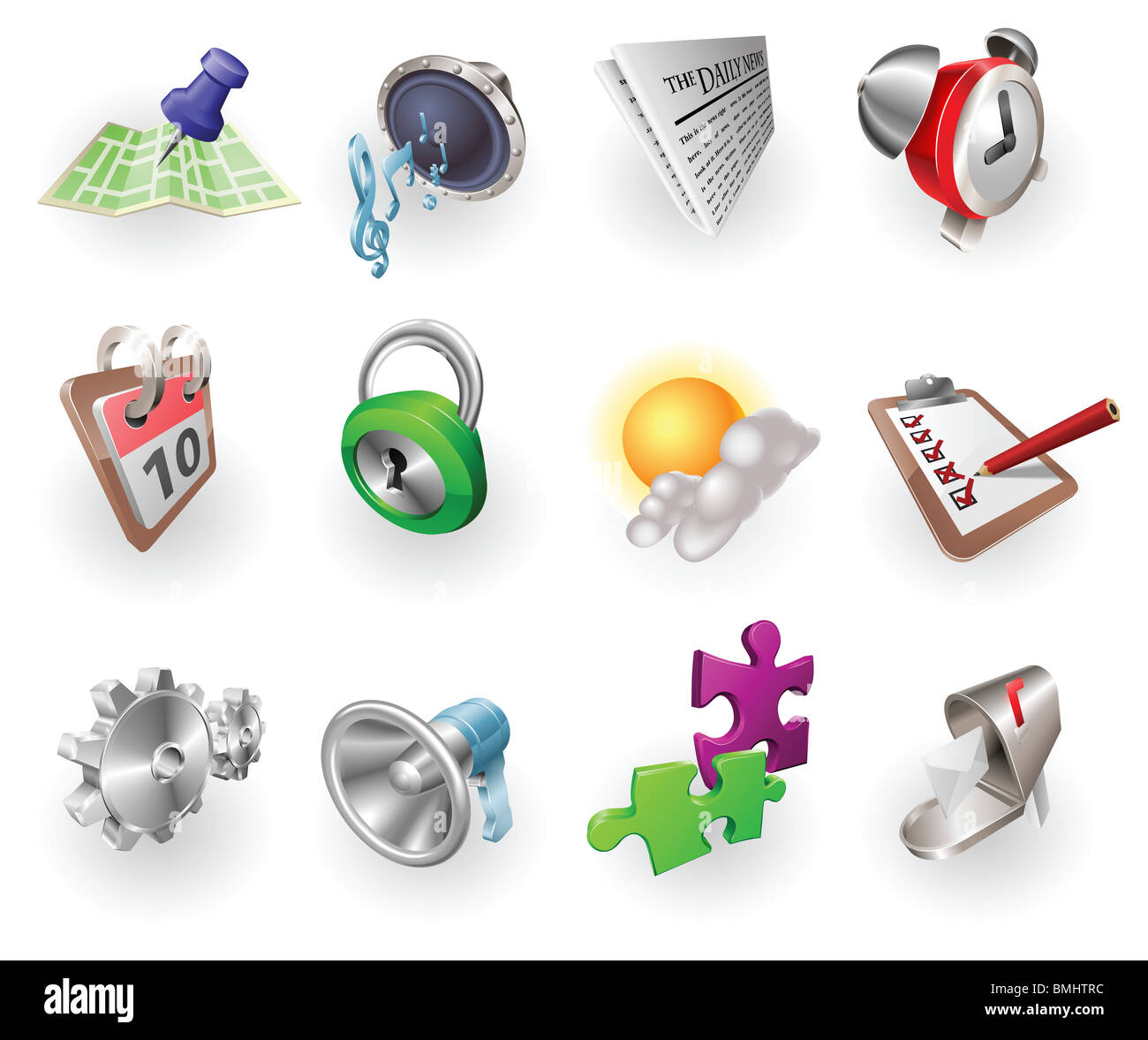 Eine Reihe von Silber Stahl oder Aluminium glänzend glänzende Metall metallic Internet Programm-Icon Serie. Stockfoto