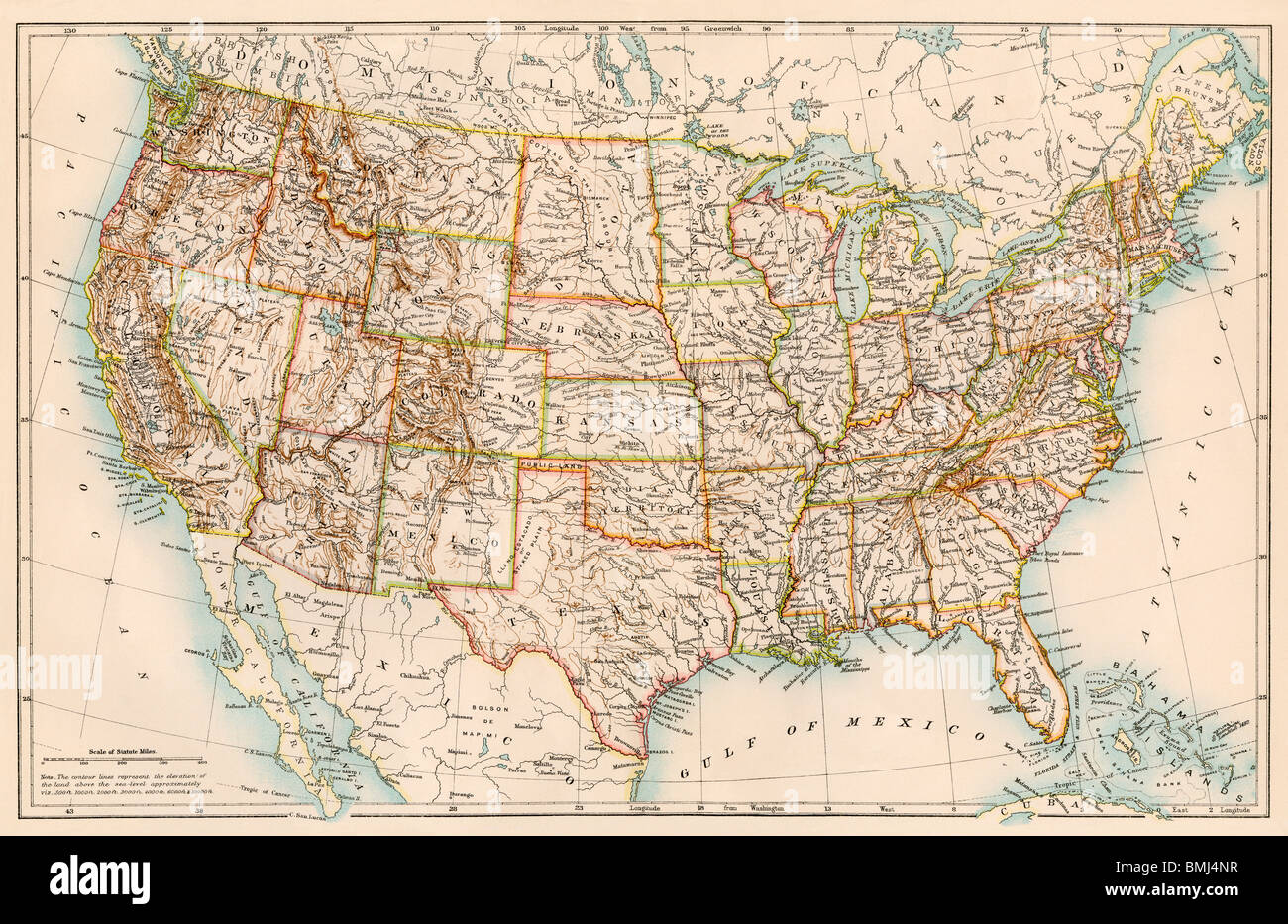 United States Karte, 1870. Farblithographie Stockfoto