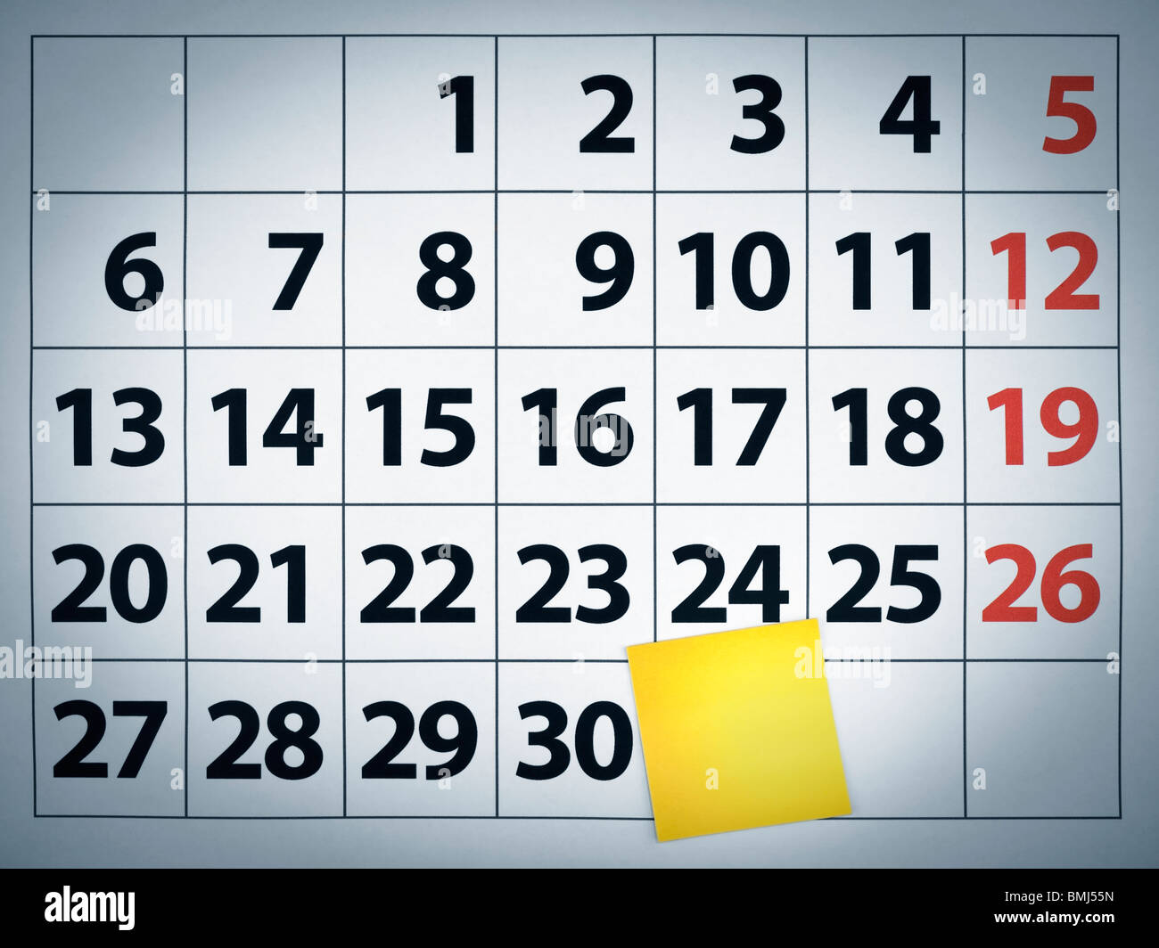 Nahaufnahme von einer leeren Notiz zu einem Kalender Post es am 31. Tag. Stockfoto