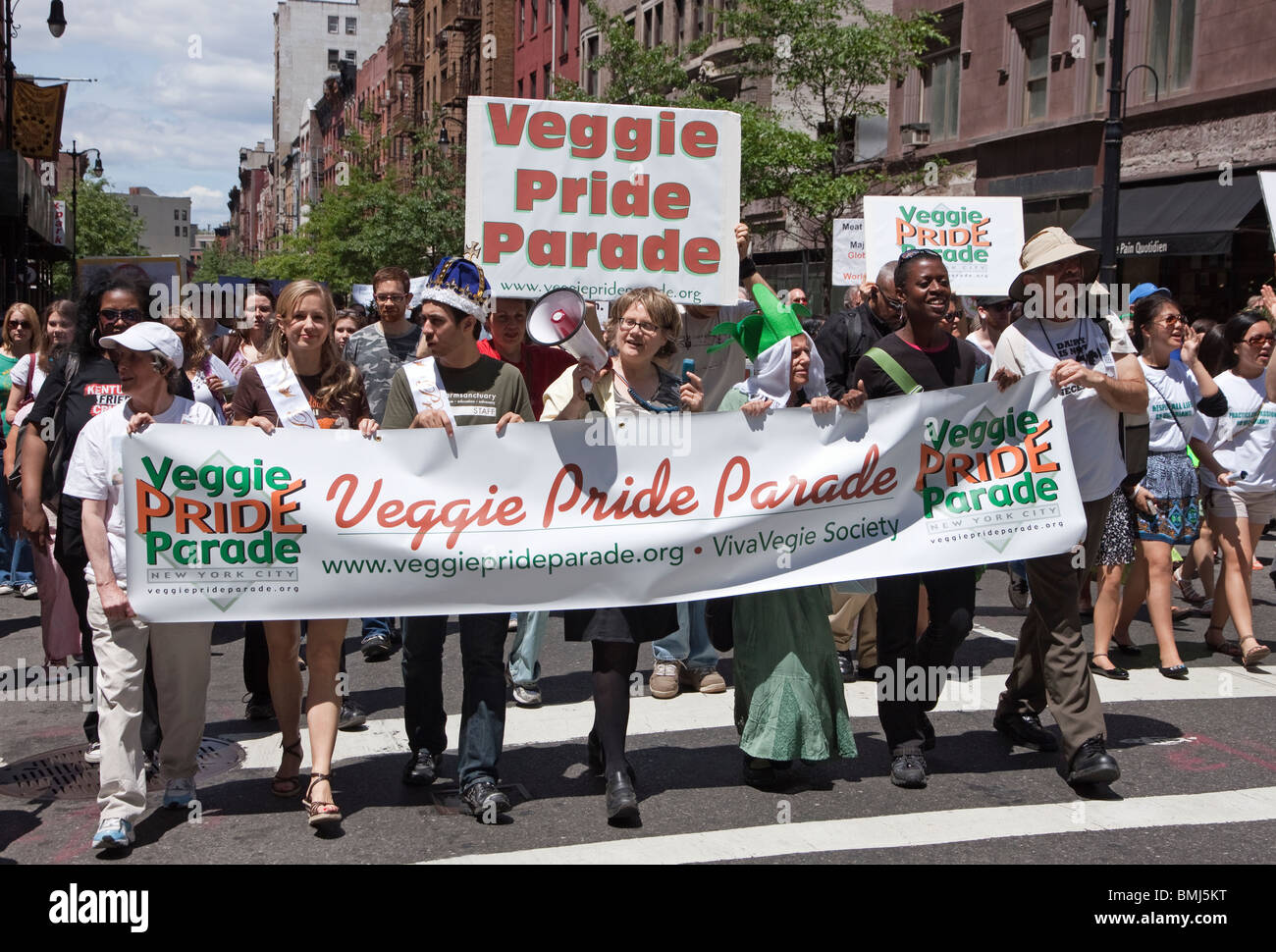 Veggie Pride Parade Banner von Aktivisten in Greenwich Village, New York geführt. Stockfoto