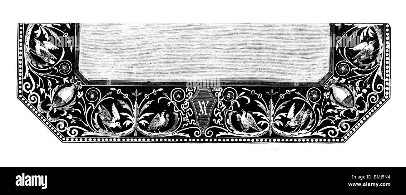 Schwarz / weiß-Gravur schneiden Sie isoliert auf weiss. Abbildung eines Kunst-Elements auf der großen Londoner Ausstellung 1851 ausgestellt. Stockfoto