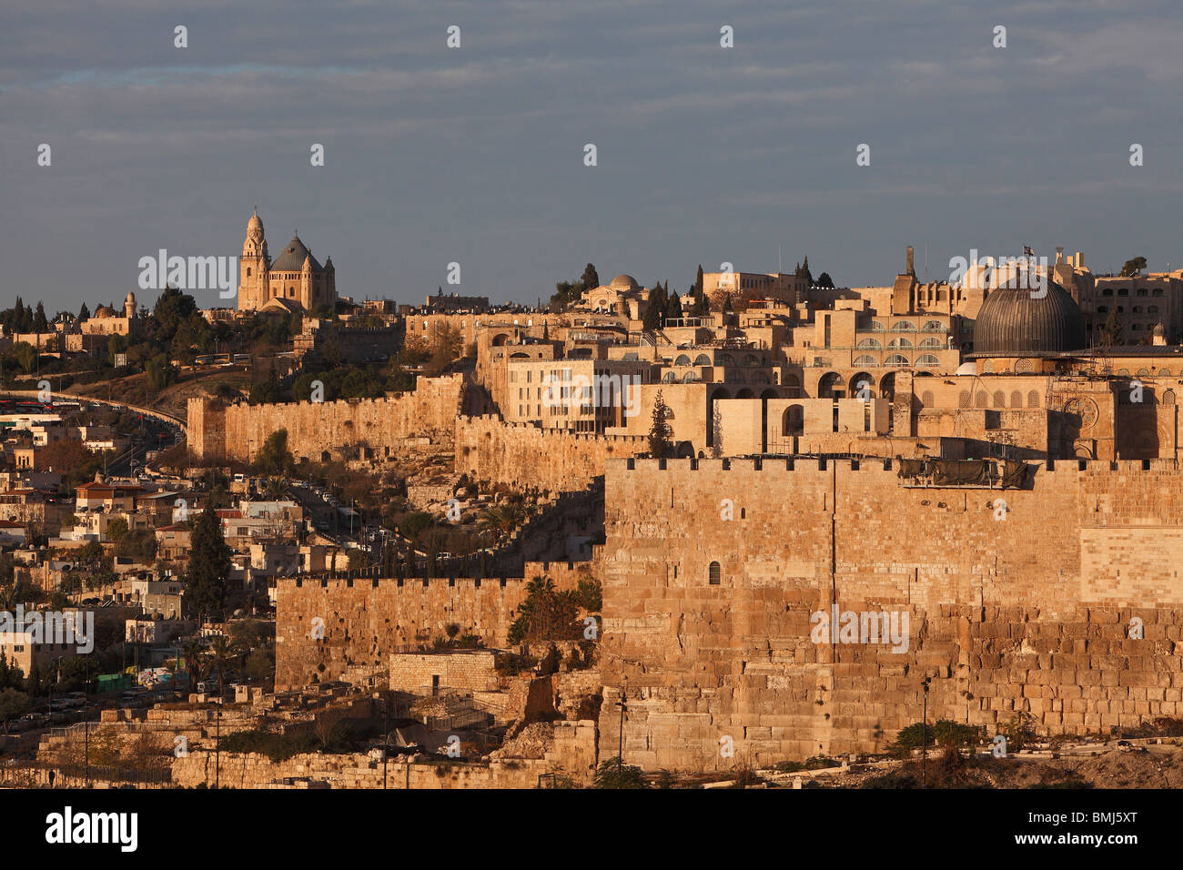 Israel, Jerusalem, alte Stadtmauer, El-Aksa-Moschee, Mt. Zion, Dormitio-Kirche Stockfoto