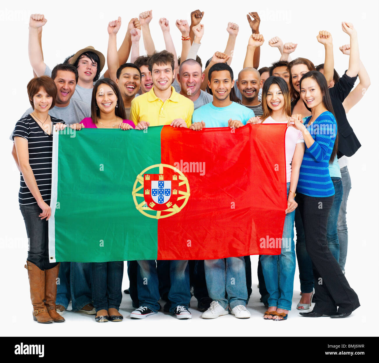 Menschen halten Flagge Stockfoto