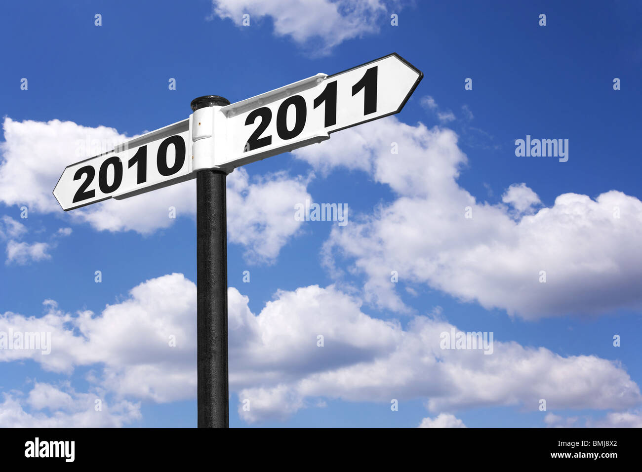 Neujahr-Wegweiser für die Jahre 2010 und 2011 Stockfoto