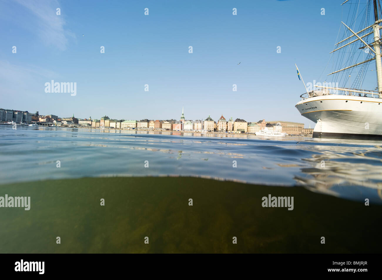 Stockholm und das Schiff "Af Chapman" Stockfoto