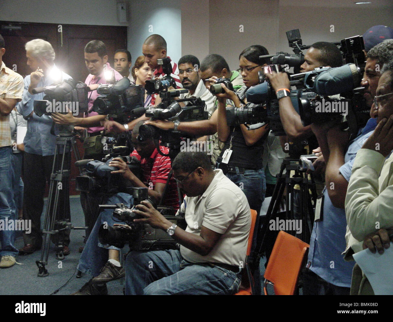 Dominikanische Republik Pressekorps auf einer Pressekonferenz, Santo Domingo, Dominikanische Republik Stockfoto