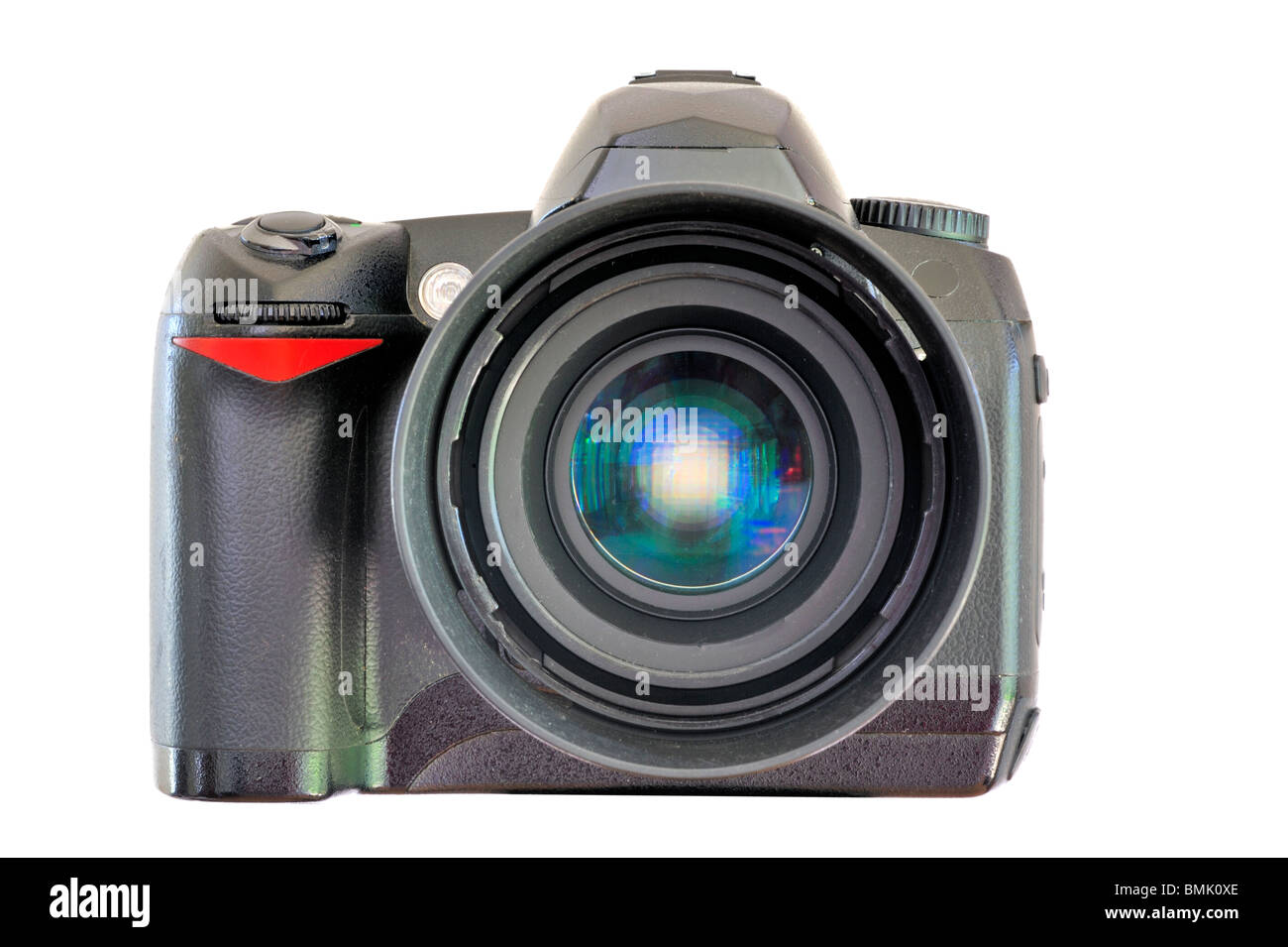 Blick nach vorne auf eine digitale Spiegelreflexkamera (DSLR) Stockfoto