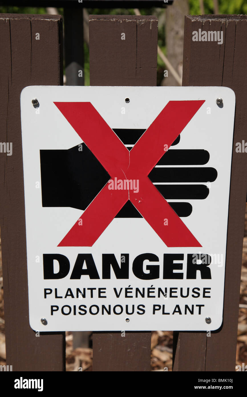 Giftige Pflanzen Gefahrenzeichen, Montreal Botanic Gardens Stockfoto