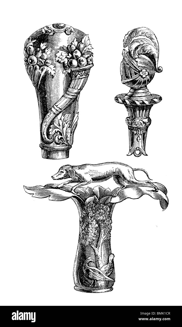 Schwarz / weiß-Gravur schneiden Sie isoliert auf weiss. Abbildung eines Kunst-Elements auf der großen Londoner Ausstellung 1851 ausgestellt. Stockfoto