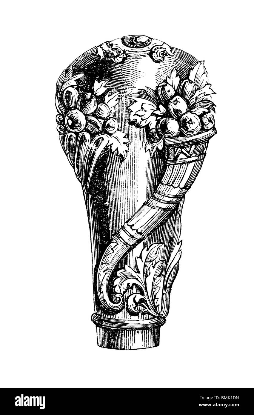 Schwarz / weiß-Gravur schneiden Sie isoliert auf weiss. Abbildung eines Kunst-Elements auf der großen Londoner Ausstellung 1851 ausgestellt. Stockfoto