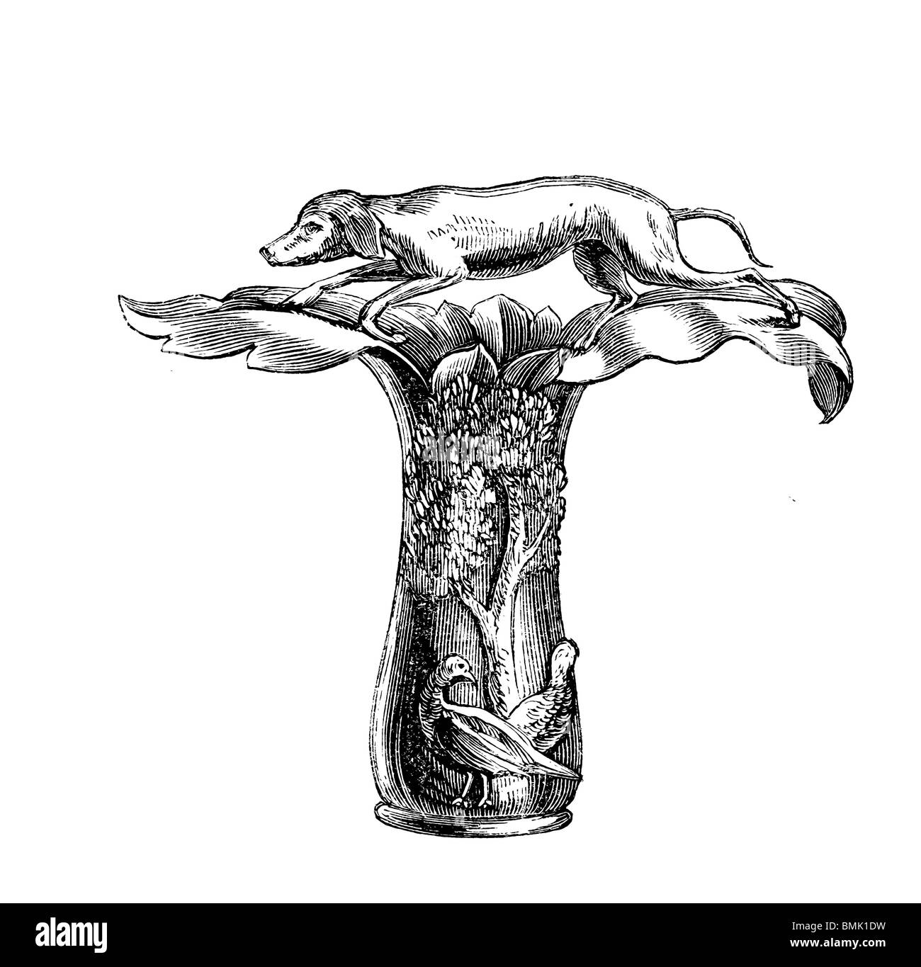 Schwarz / weiß-Gravur schneiden Sie isoliert auf weiss. Abbildung eines Kunst-Elements auf der großen Londoner Ausstellung 1851 ausgestellt. Stockfoto