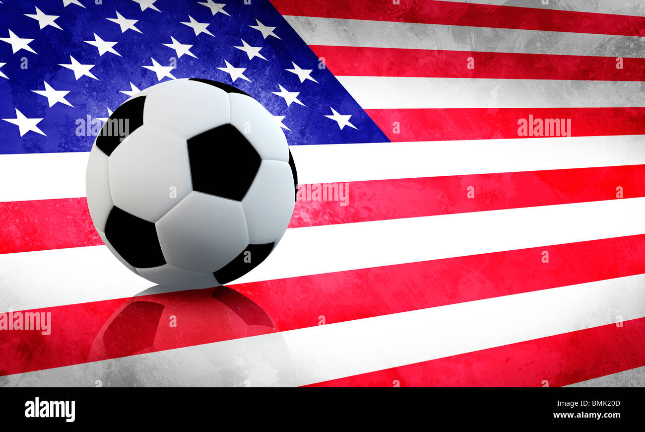 Fußball auf USA-Grunge-Flagge Stockfoto