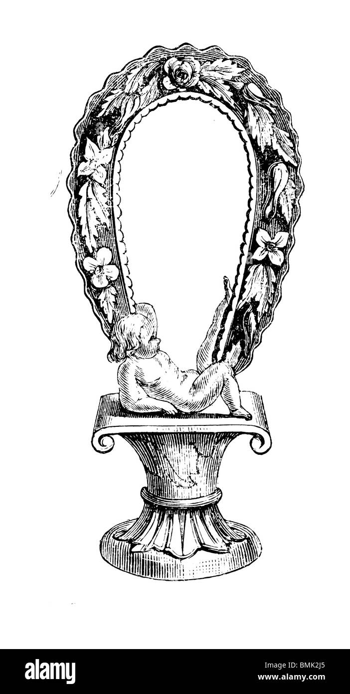 Schwarz / weiß-Gravur schneiden Sie isoliert auf weiss. Abbildung eines Kunst-Elements auf der großen Londoner Ausstellung 1851 ausgestellt. Stockfoto