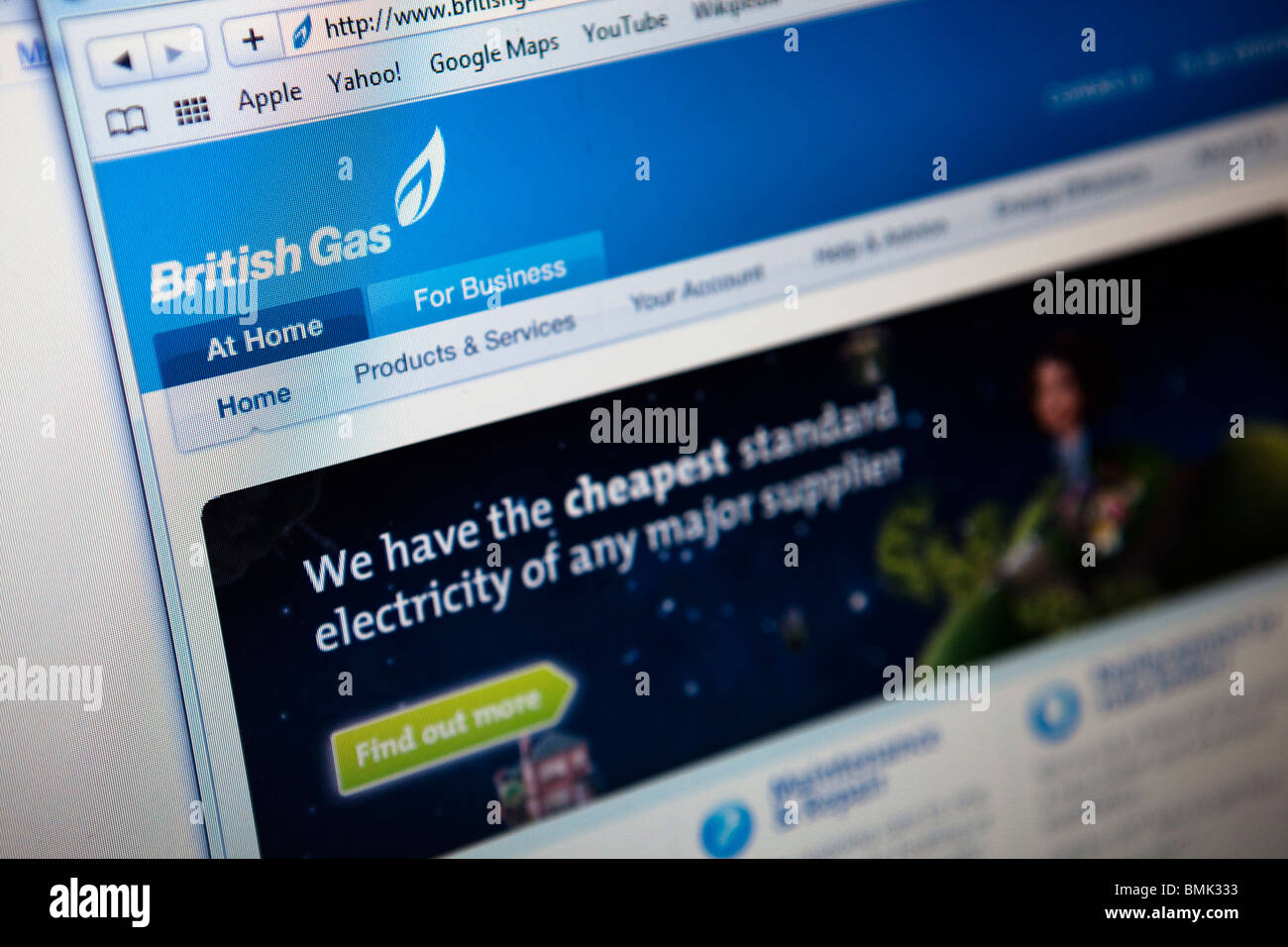 Nahaufnahme von einem Computer-Monitor / Bildschirm zeigt der British Gas-website Stockfoto