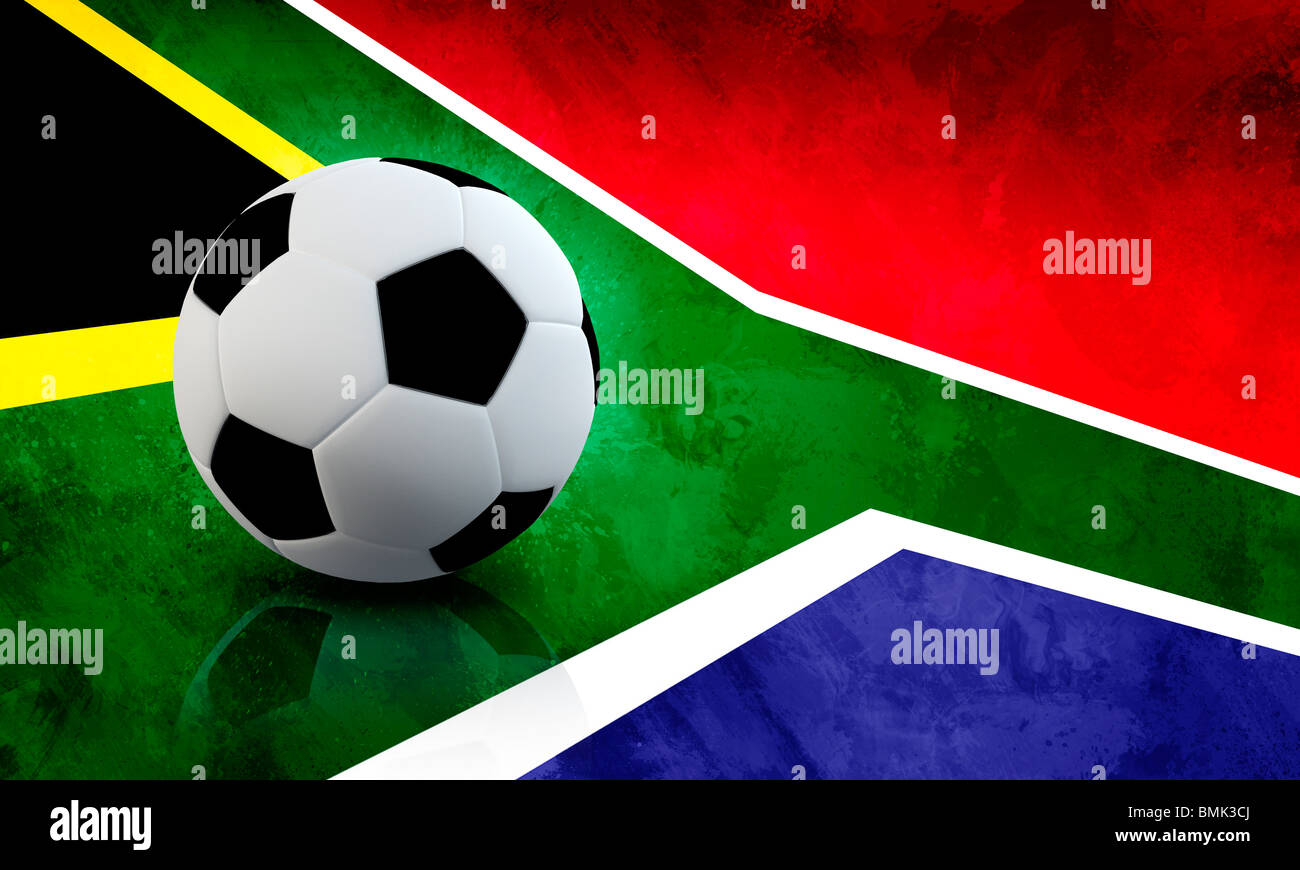 Fußball auf südafrikanischen Grunge-Flagge Stockfoto