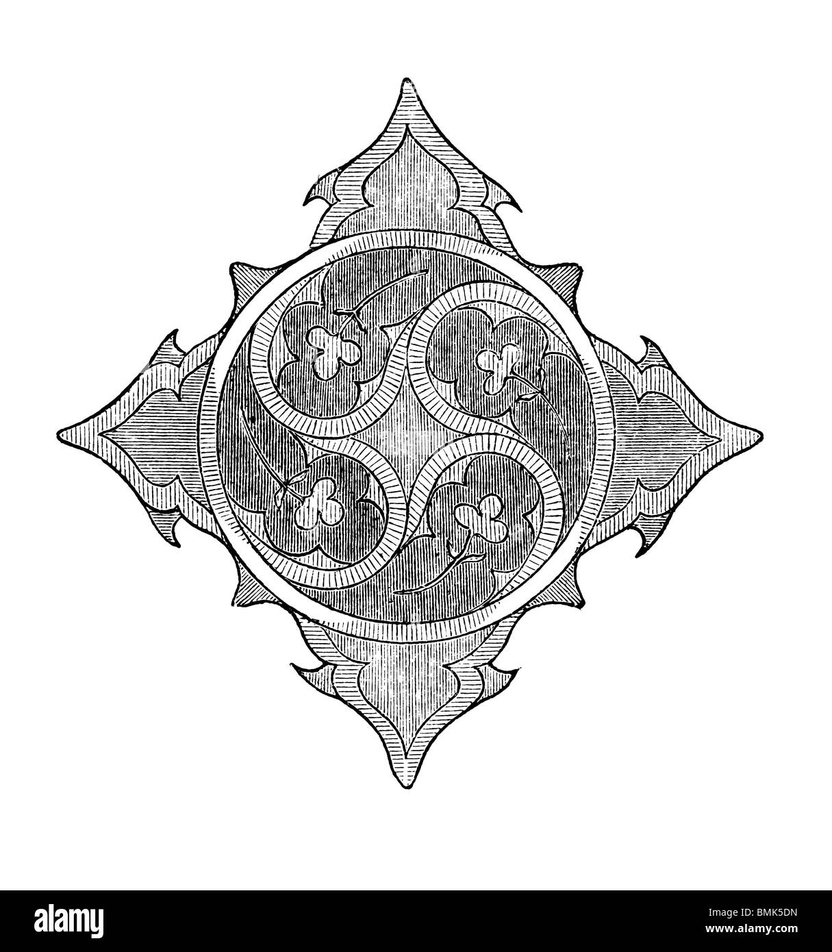 Schwarz / weiß-Gravur schneiden Sie isoliert auf weiss. Abbildung eines Kunst-Elements auf der großen Londoner Ausstellung 1851 ausgestellt. Stockfoto