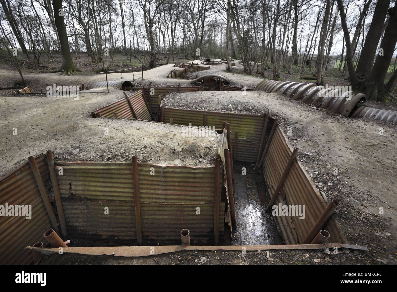 1. Weltkrieg Gräben bei Sanctuary Wald bei Ypern in Belgien. Stockfoto