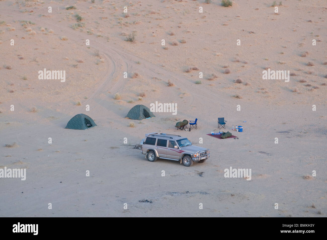 Camping in der Nähe von Darvaza Gas Krater, Turkmenistan Stockfoto