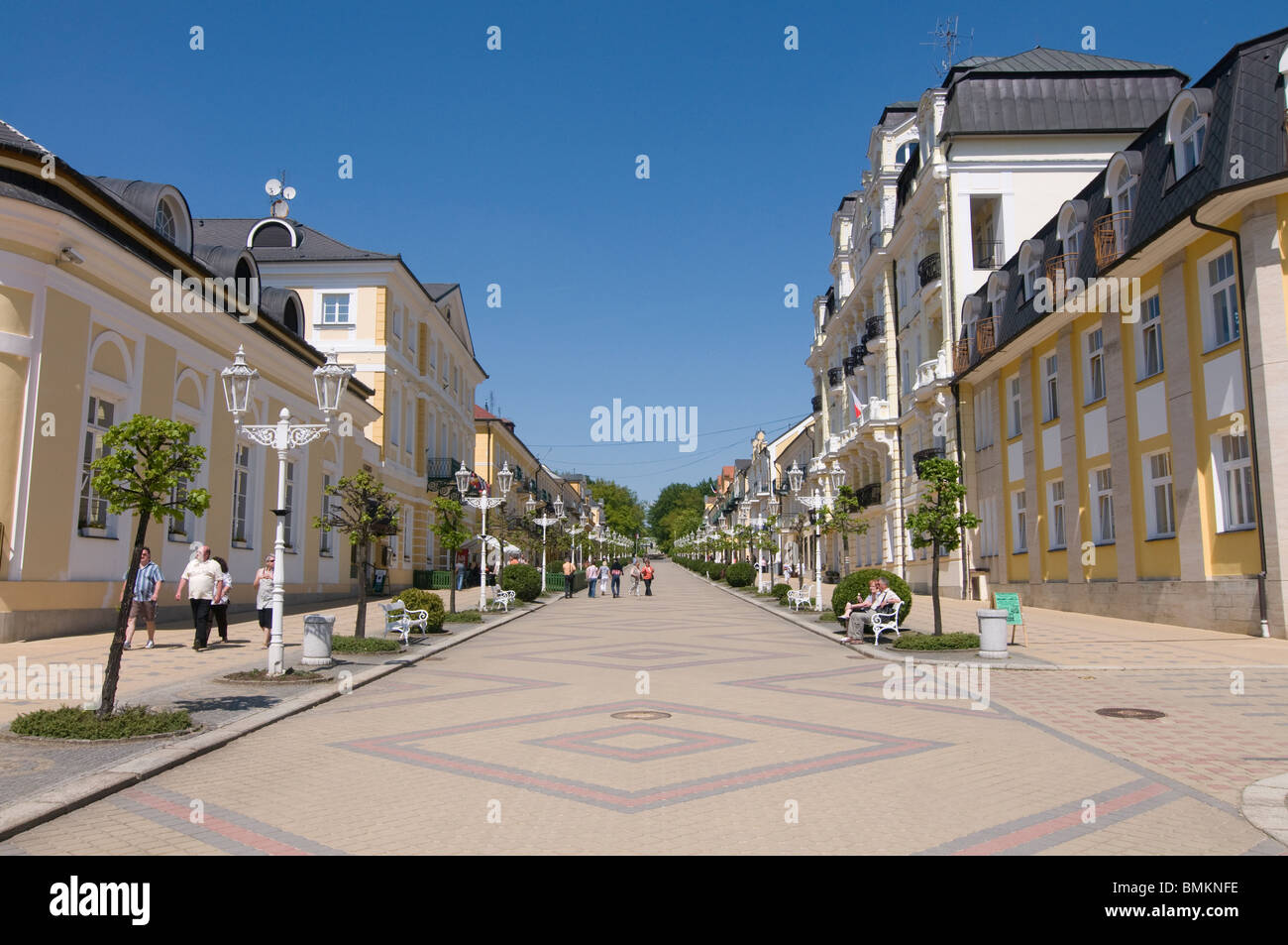Fußgängerzone in der Innenstadt, Franzensbad, Tschechische Republik Stockfoto