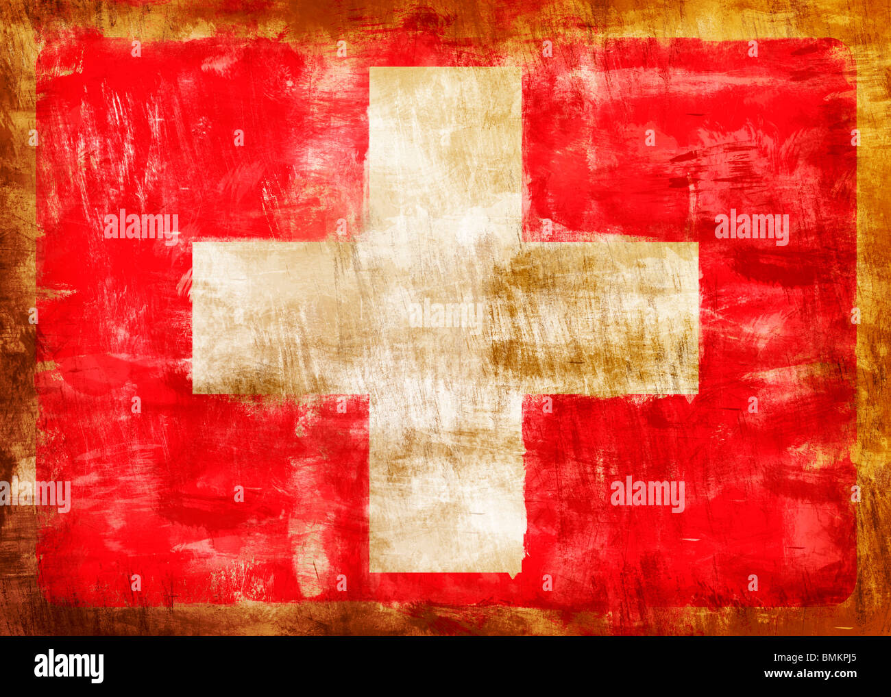 Alt und schmutzig Schweizer Flagge gemalt Stockfoto