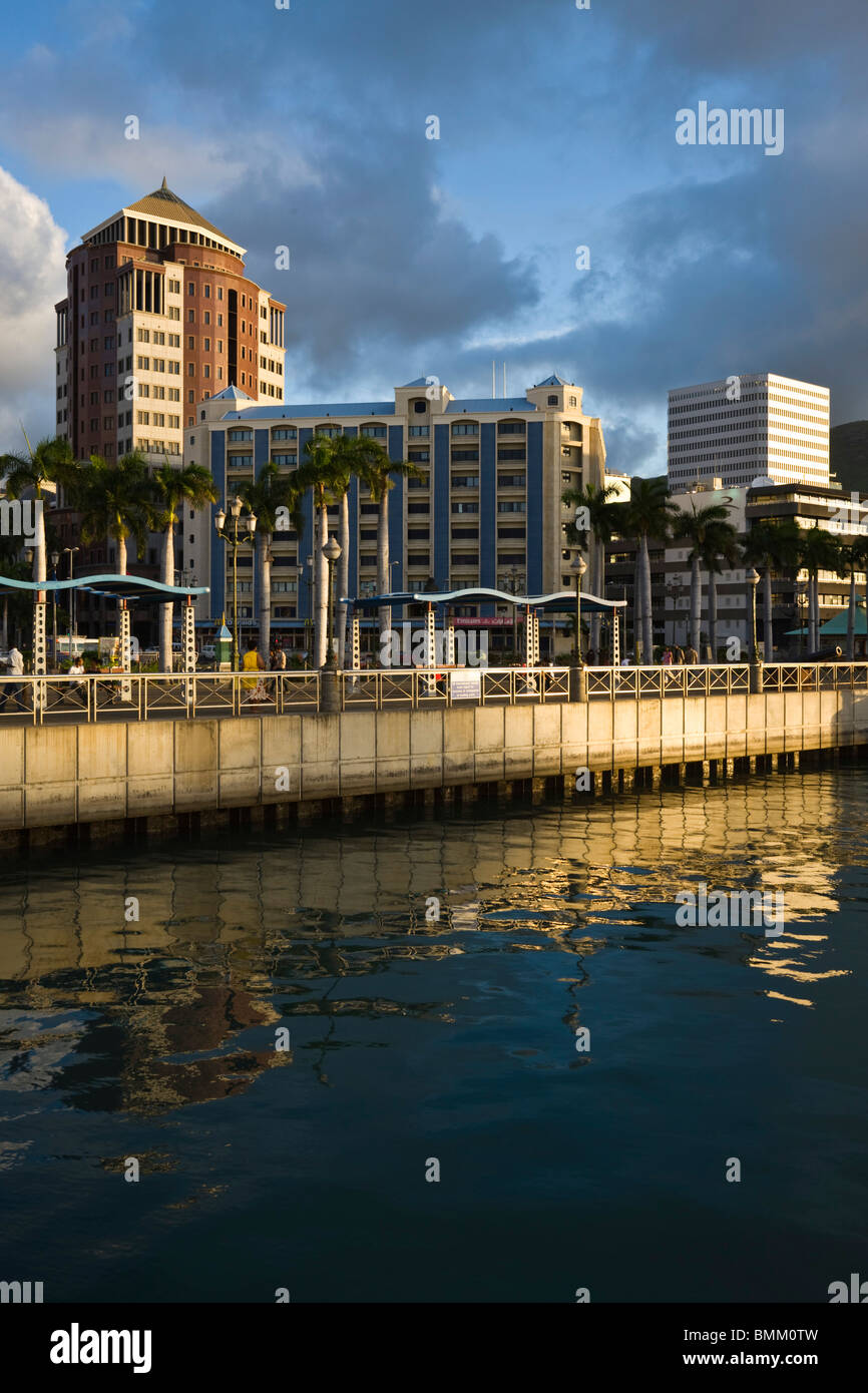 Sonnenuntergang, Caudan Waterfront, Port Louis, Mauritius Stockfoto