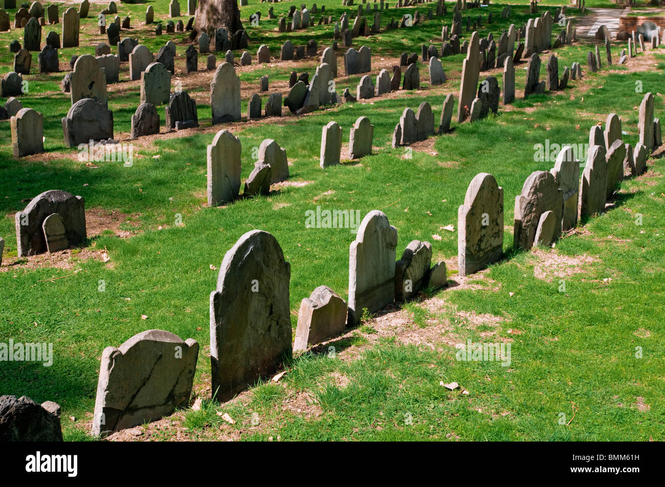 Grabsteine in der Kornkammer Gräberfeld auf dem Freedom Trail in Boston, Massachusetts Stockfoto