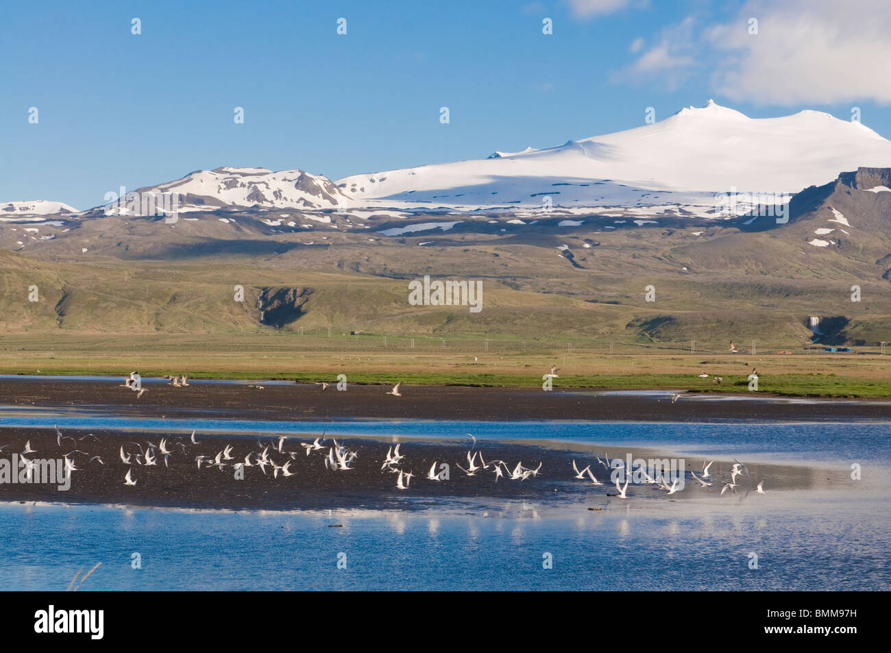 Mountainlandscape mit Gewässer im Snaefellsjökull Nationalpark. Island. Stockfoto