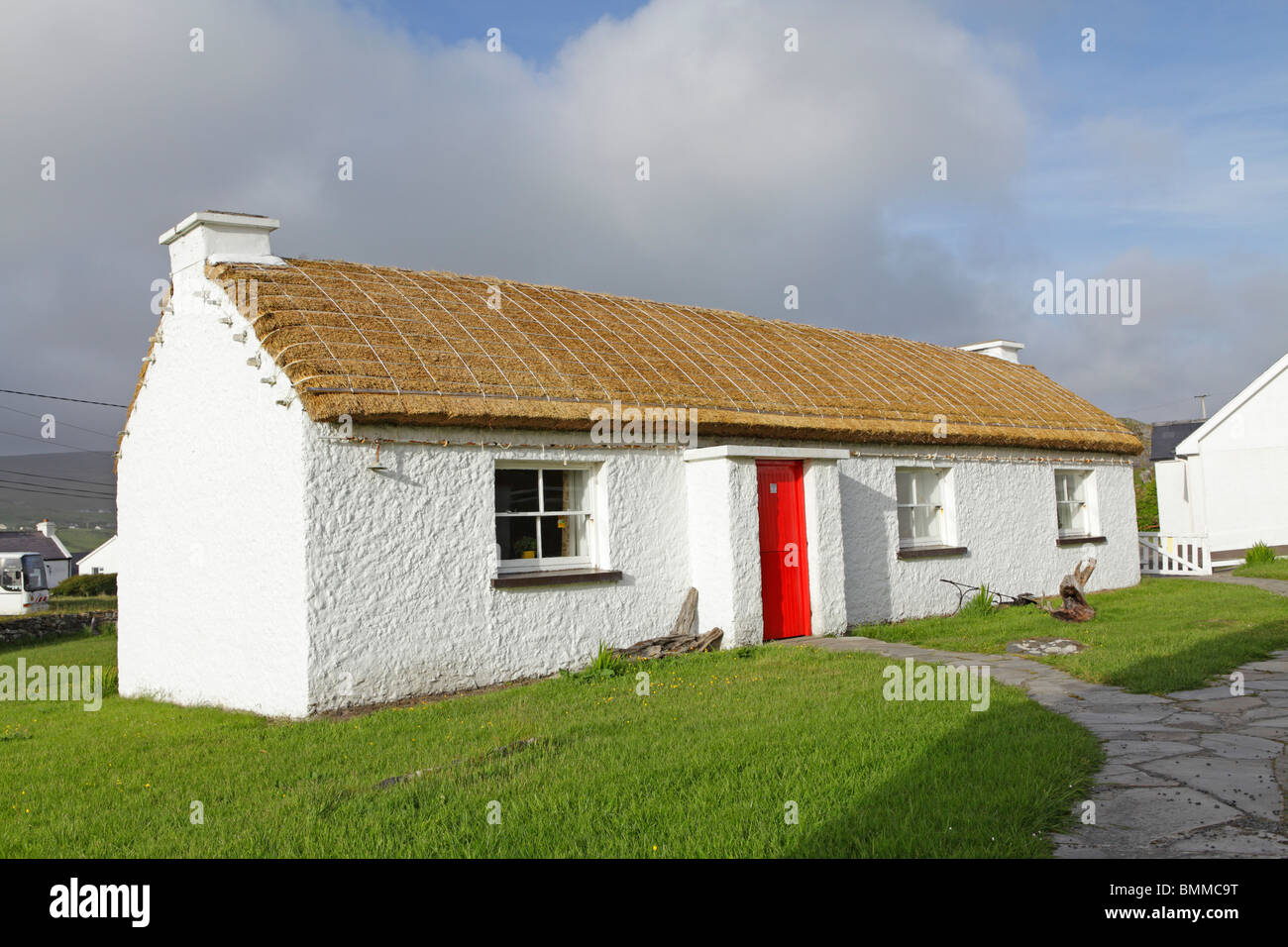 Irische Cottage am Folk Village in Glencolmcille, Co. Donegal, Irland Stockfoto