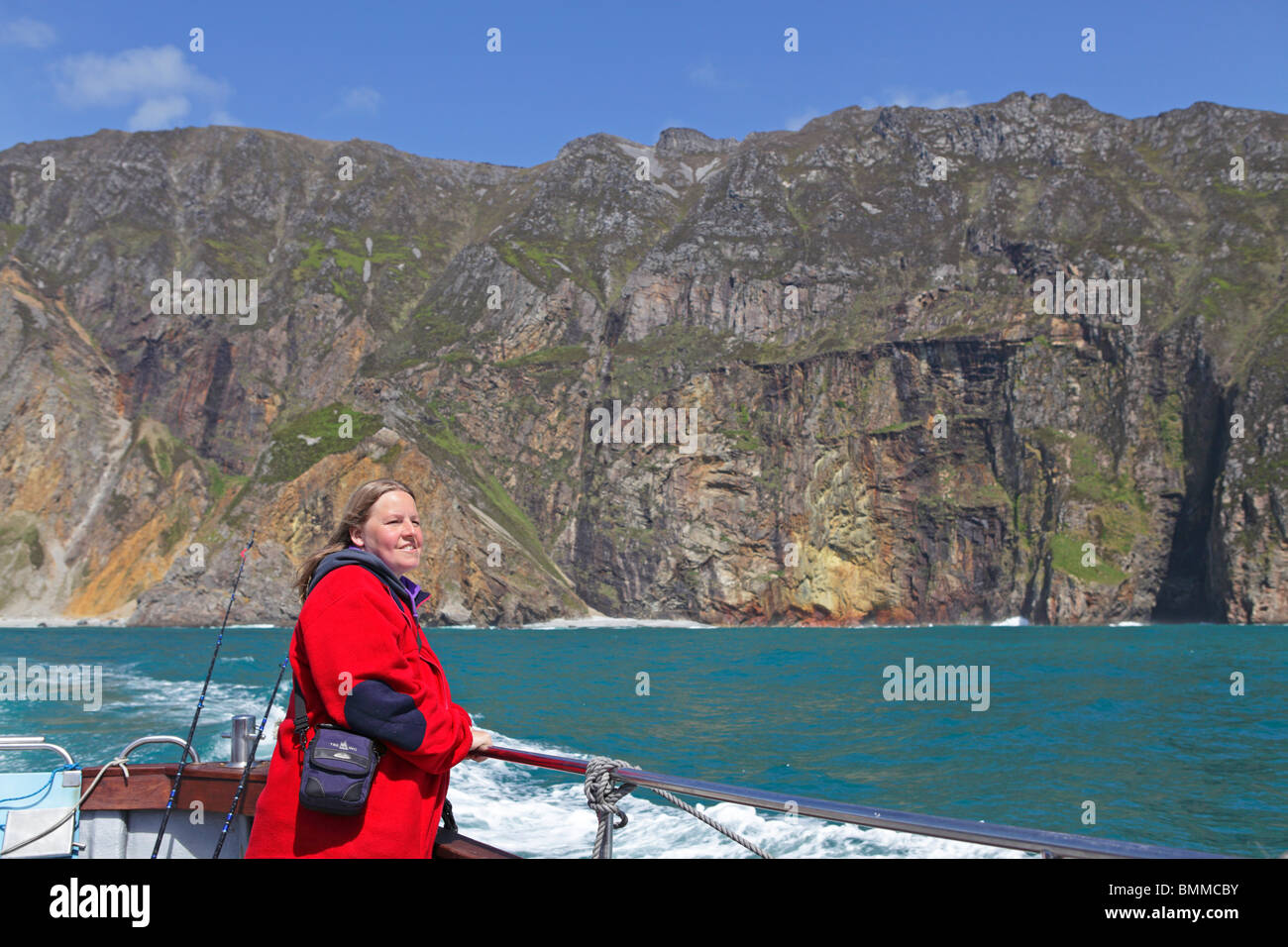 Bootsfahrt entlang der Slieve Ligen, Co. Donegal, Irland Stockfoto