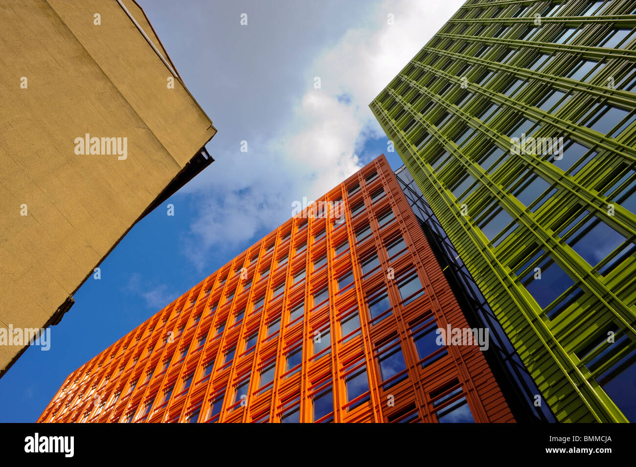 Baugewerbe, Bürogebäude, Central St. Giles', 'Modern Architecture' London, England, niedriger Blickwinkel, neues Geschäftsgebäude UK, londoner Büros farbenfroh Stockfoto