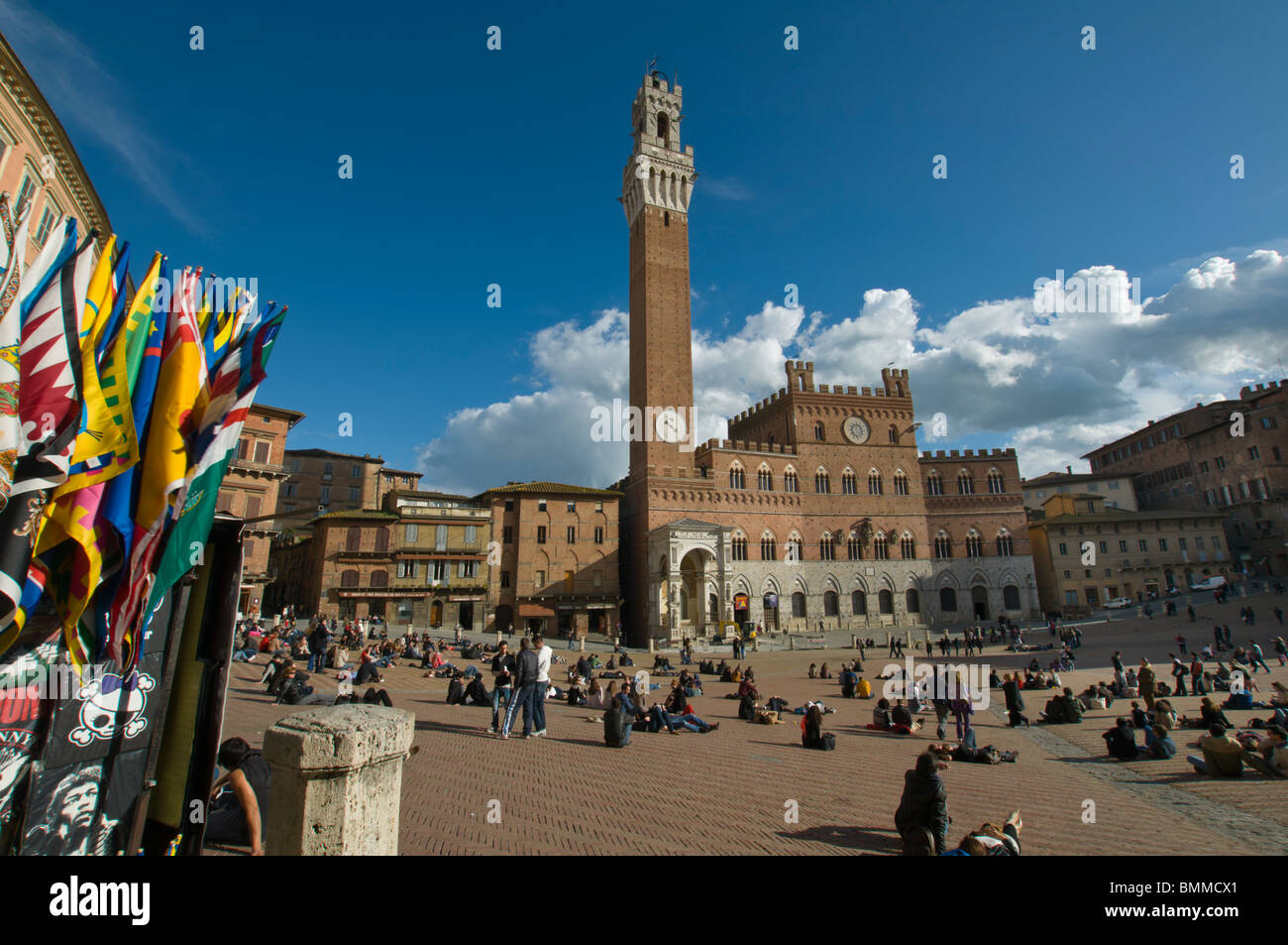 Palazzo Publico & Piazza del Campo, Torre del Mangia, Siena, Toskana, Italien Stockfoto