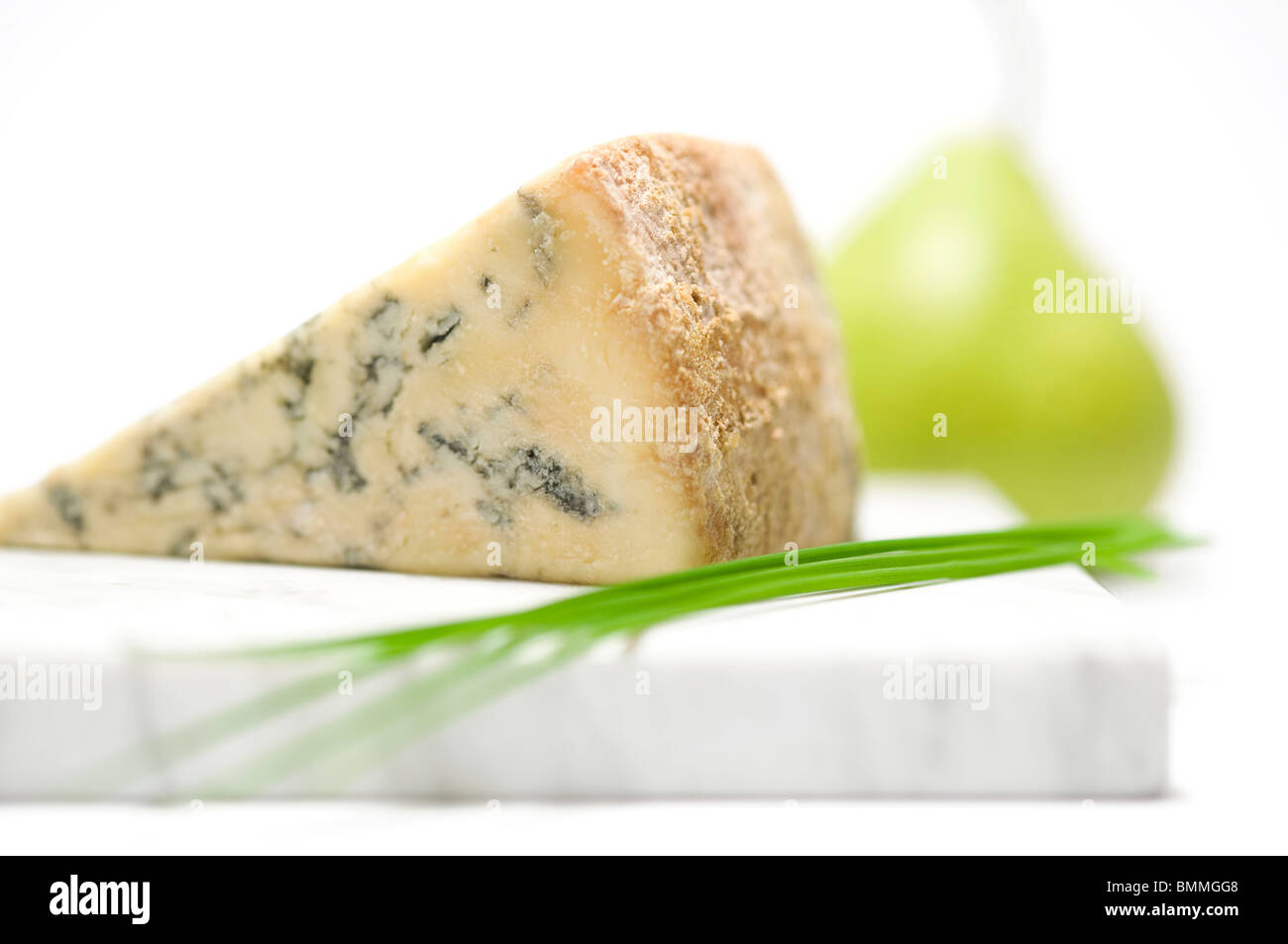 Stilton Käse, Birne und Schnittlauch Stockfoto