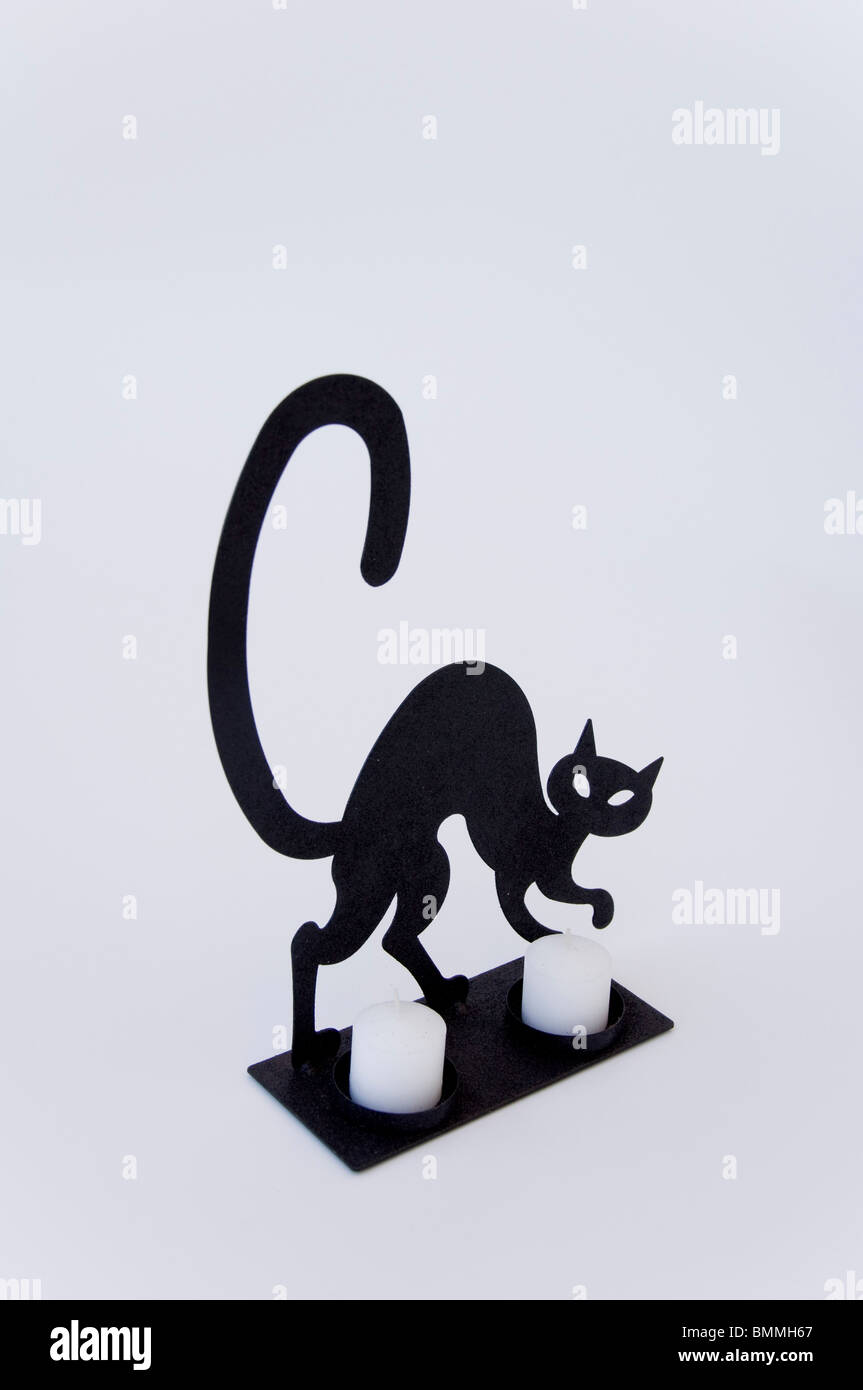 Schwarze Katze-dekorative Kerze-Halter Stockfoto