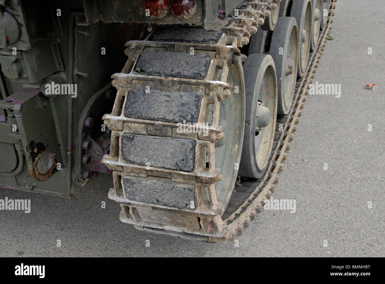 Caterpillar Track auf Panzer Stockfoto