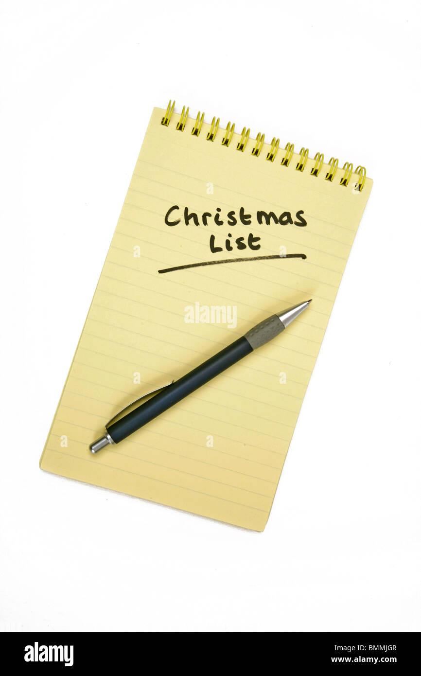 Weihnachts-Shopping Liste auf farbigen Spirale gebunden Pad Stockfoto