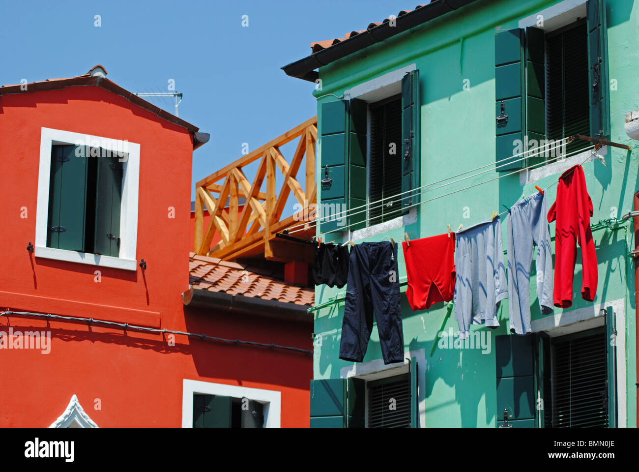 Bunte Häuser auf Burano, Italien Stockfoto