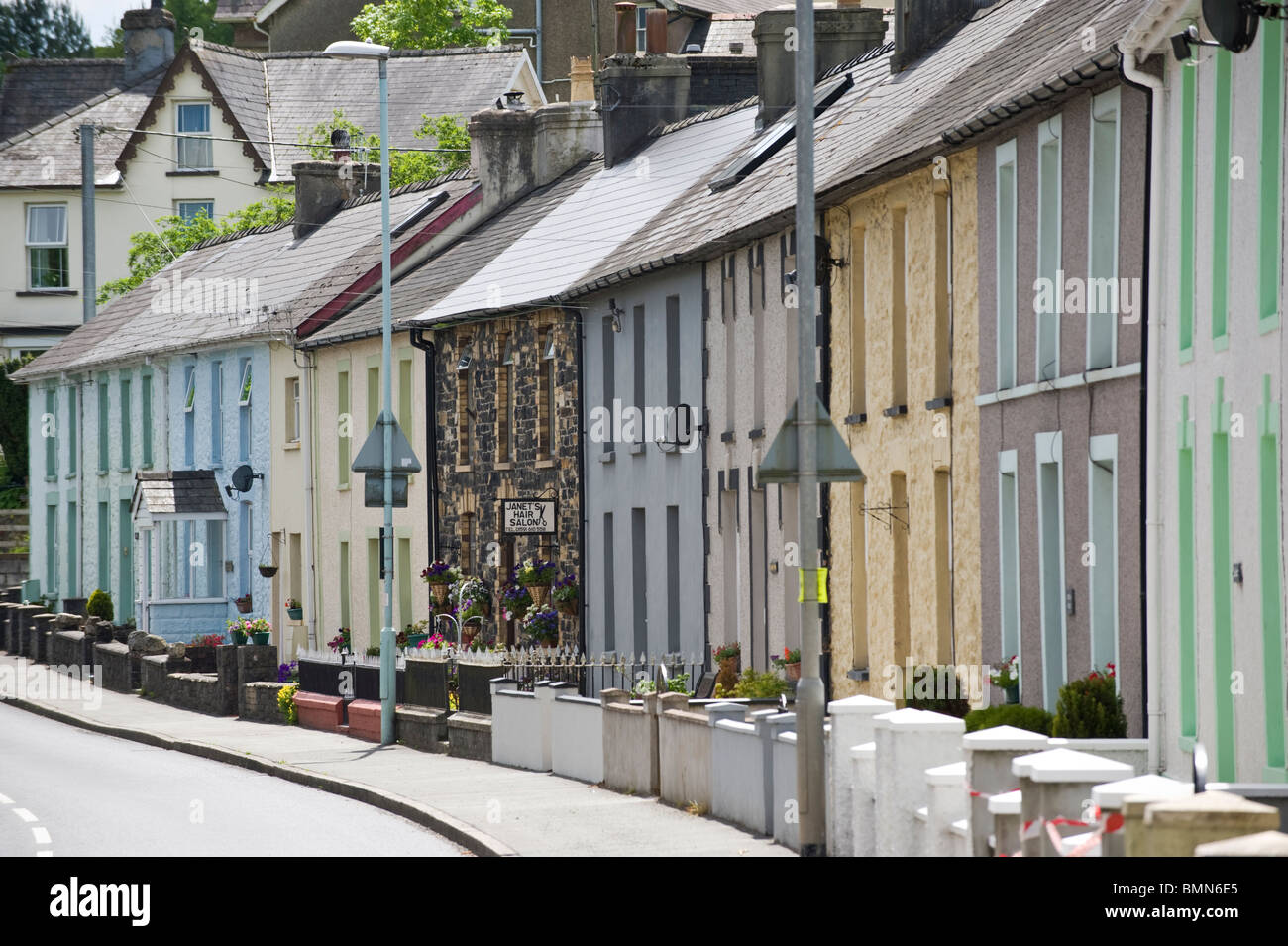 Terrasse der Häuser bei Llanwrtyd Wells Powys Mid Wales UK Stockfoto